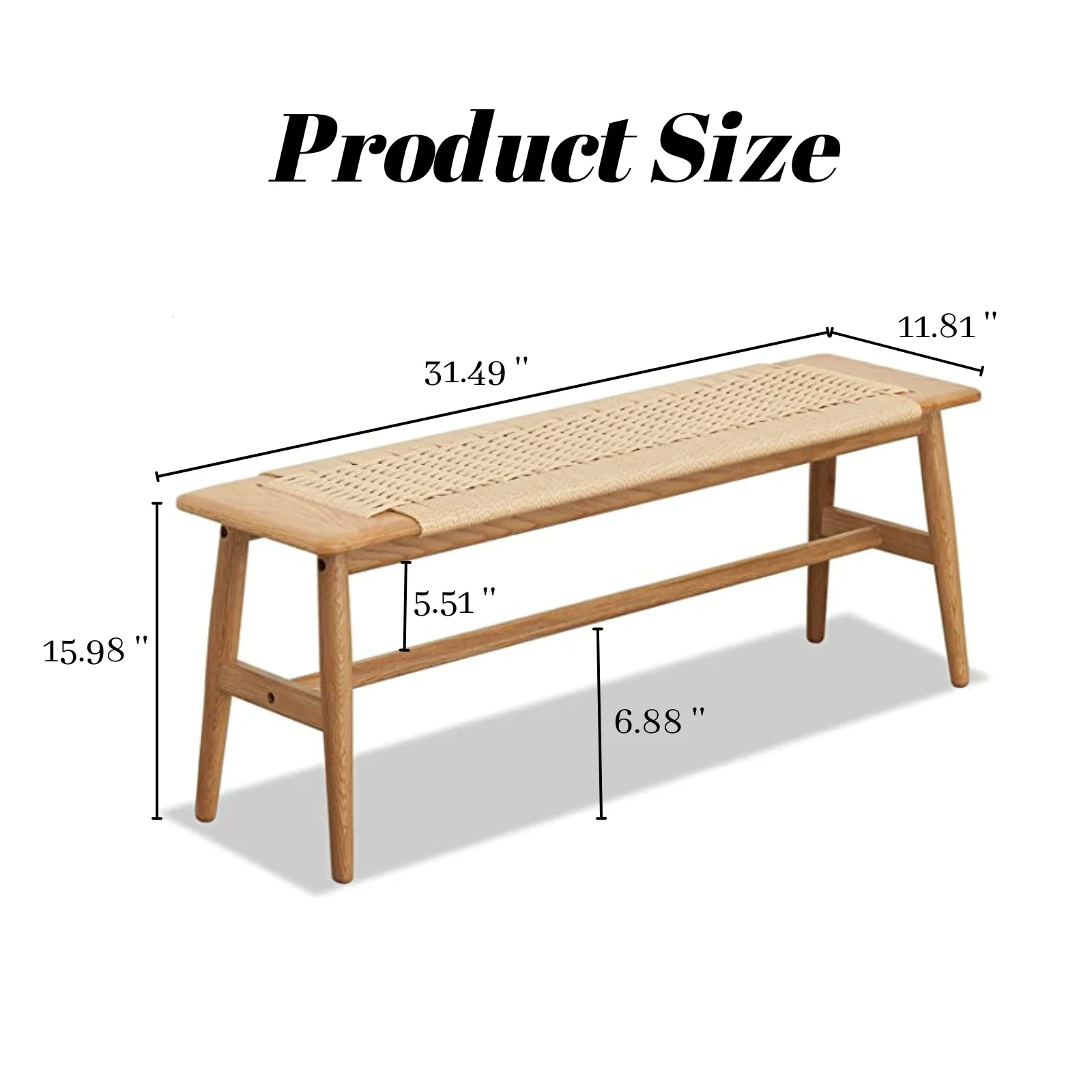 Marsrizon FAS Oak Bench Rope Weaving Artwork Wood Dining Bench with High Load Capacity, Off-White
