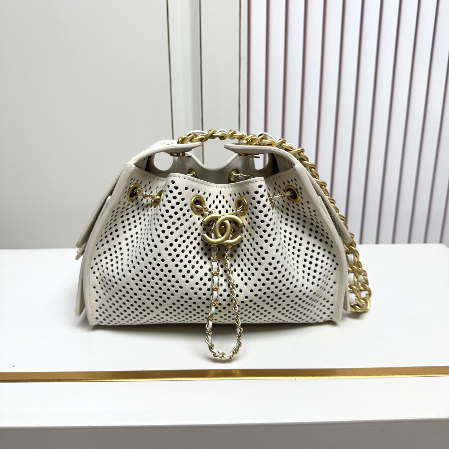 Chanel 25bag Mini& Small Full Micro Round Perforated Smooth Drawstring Lazy Bucket Hobo Tote Bag