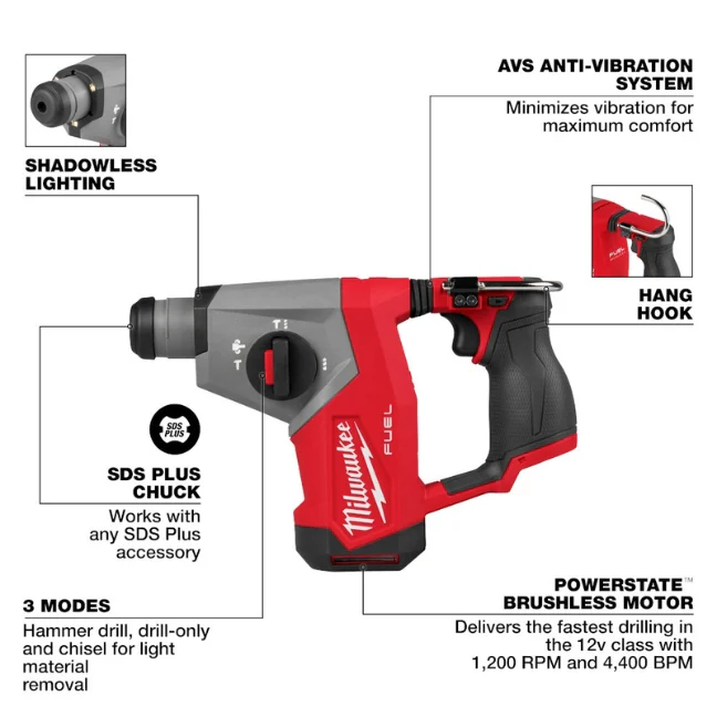 Milwaukee 2508-20 M12 FUEL™ 5/8” SDS Plus Rotary Hammer (Tool Only)