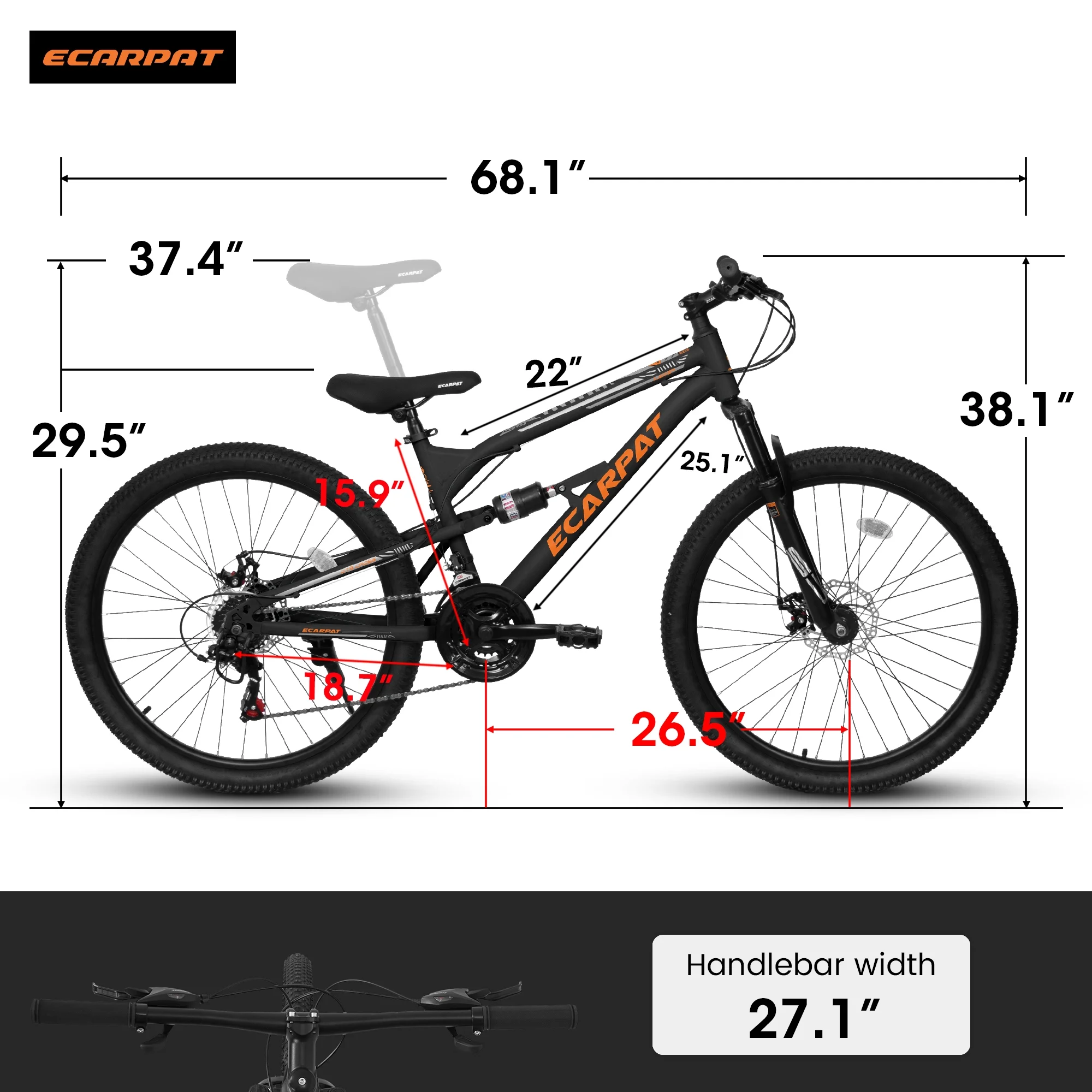 26-Inch Mountain Bike for Men & Women, 21-Speed, Steel Frame with Front Fork and Rear Shock Absorber(Black)