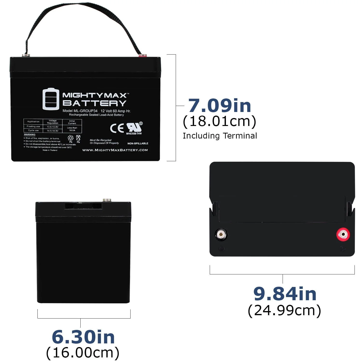 12V 60Ah Group 34 Replacement Battery For Power Wheelchair