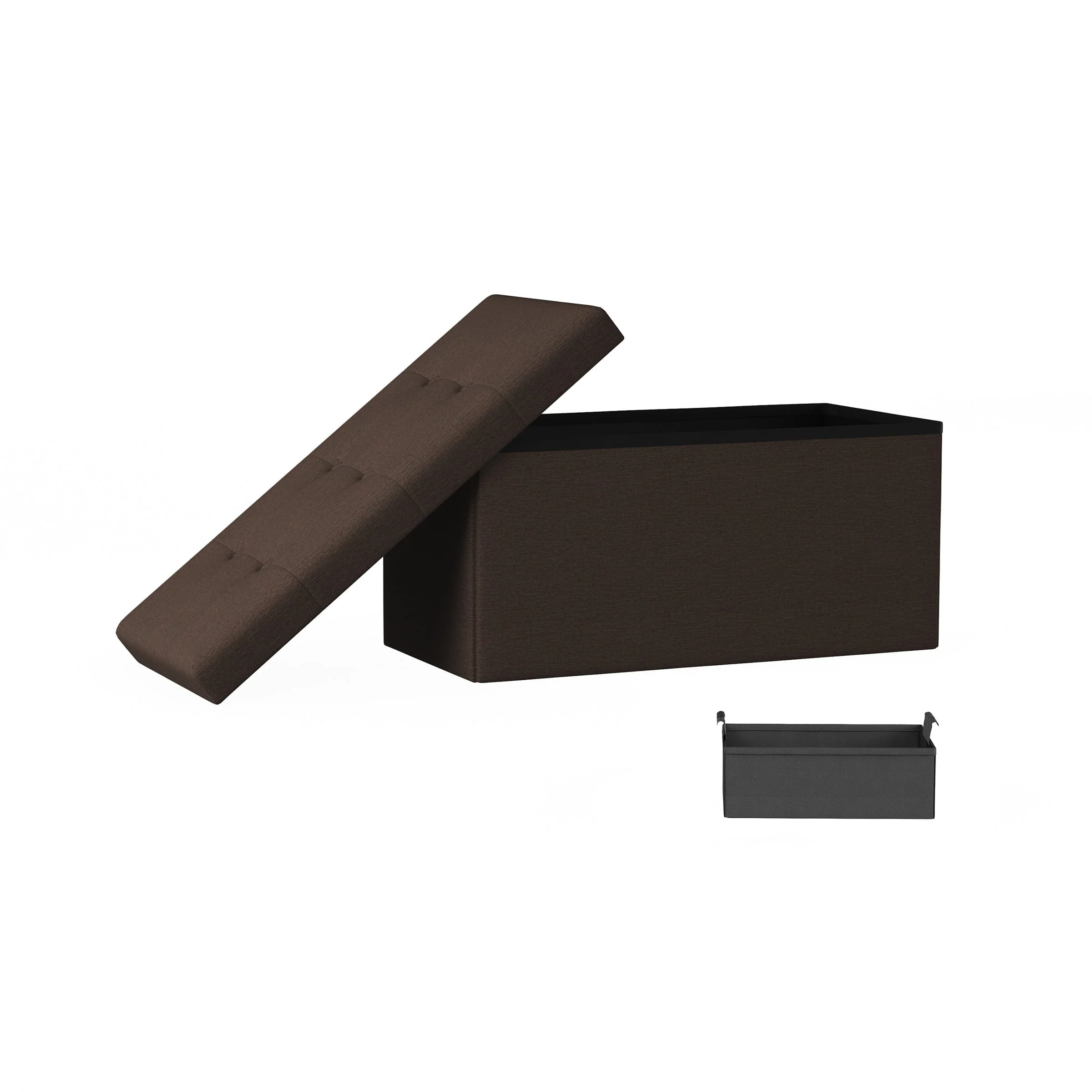 Lavish Home 30-Inch Folding Storage Ottoman with Removable Bin (Brown)