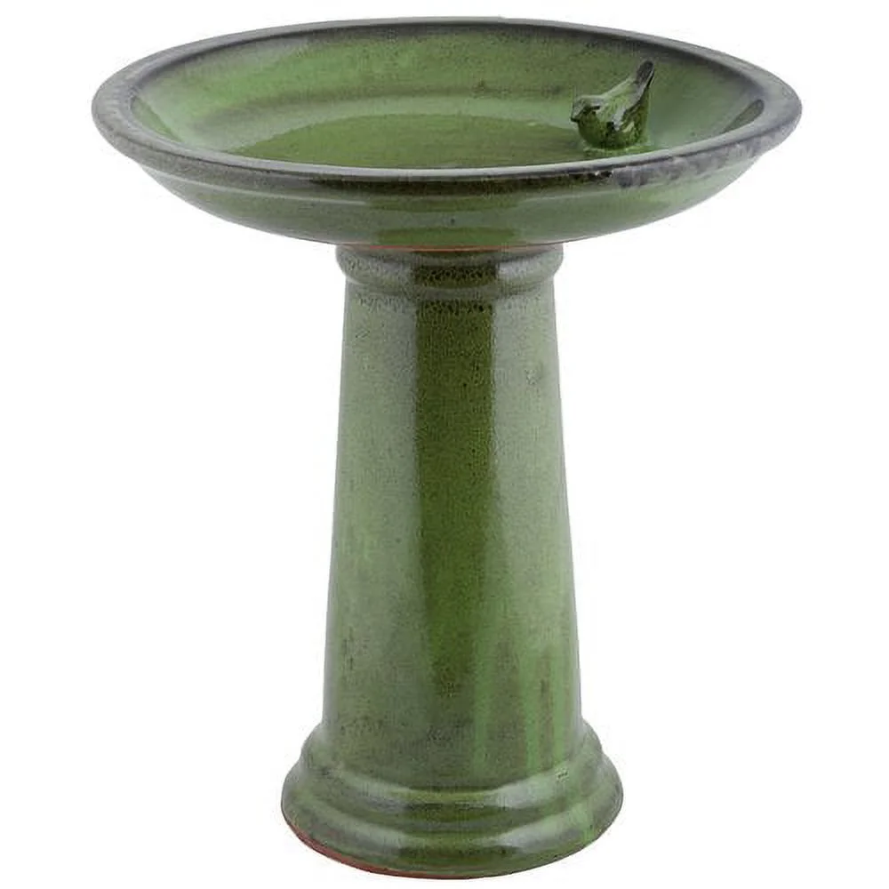 Esschert Design USA FB423 Ceramic Bird Bath on Pedestal with Bird, White