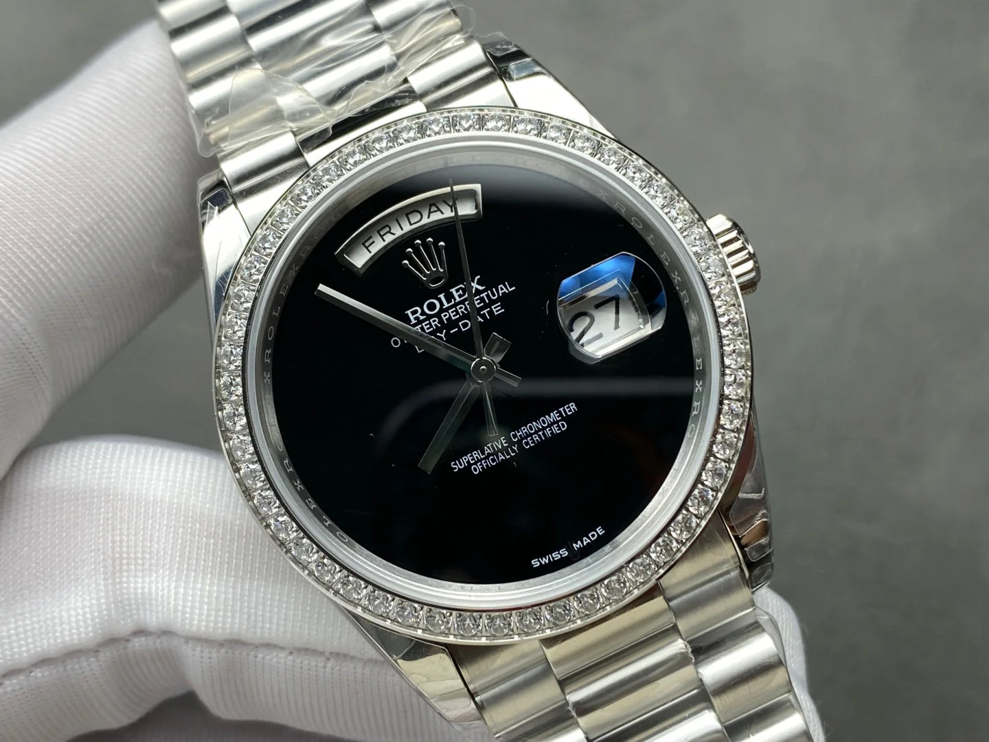 Rolex Watch Day-Date 36mm Silver Black Dial