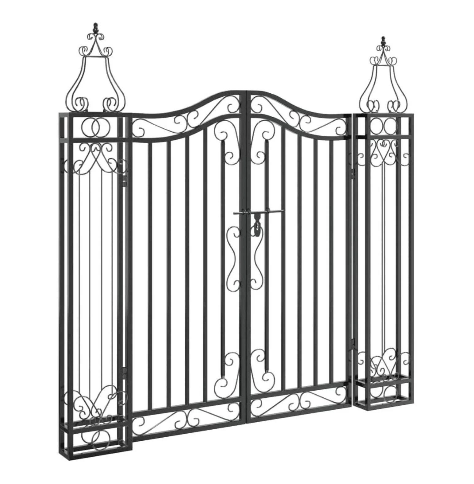 Wrought Iron Garden Gate - 47.6" Black Ornamental Fence Gate with Posts - Outdoor Entryway for Yard, Patio, and Garden - Lockable & Durable