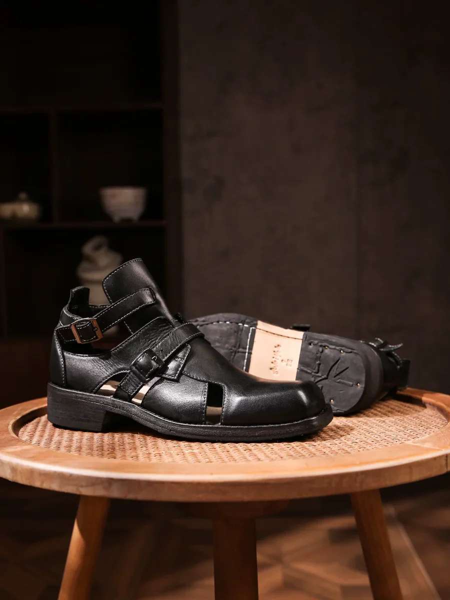 Hand-washed tire cowhide high-top sandals