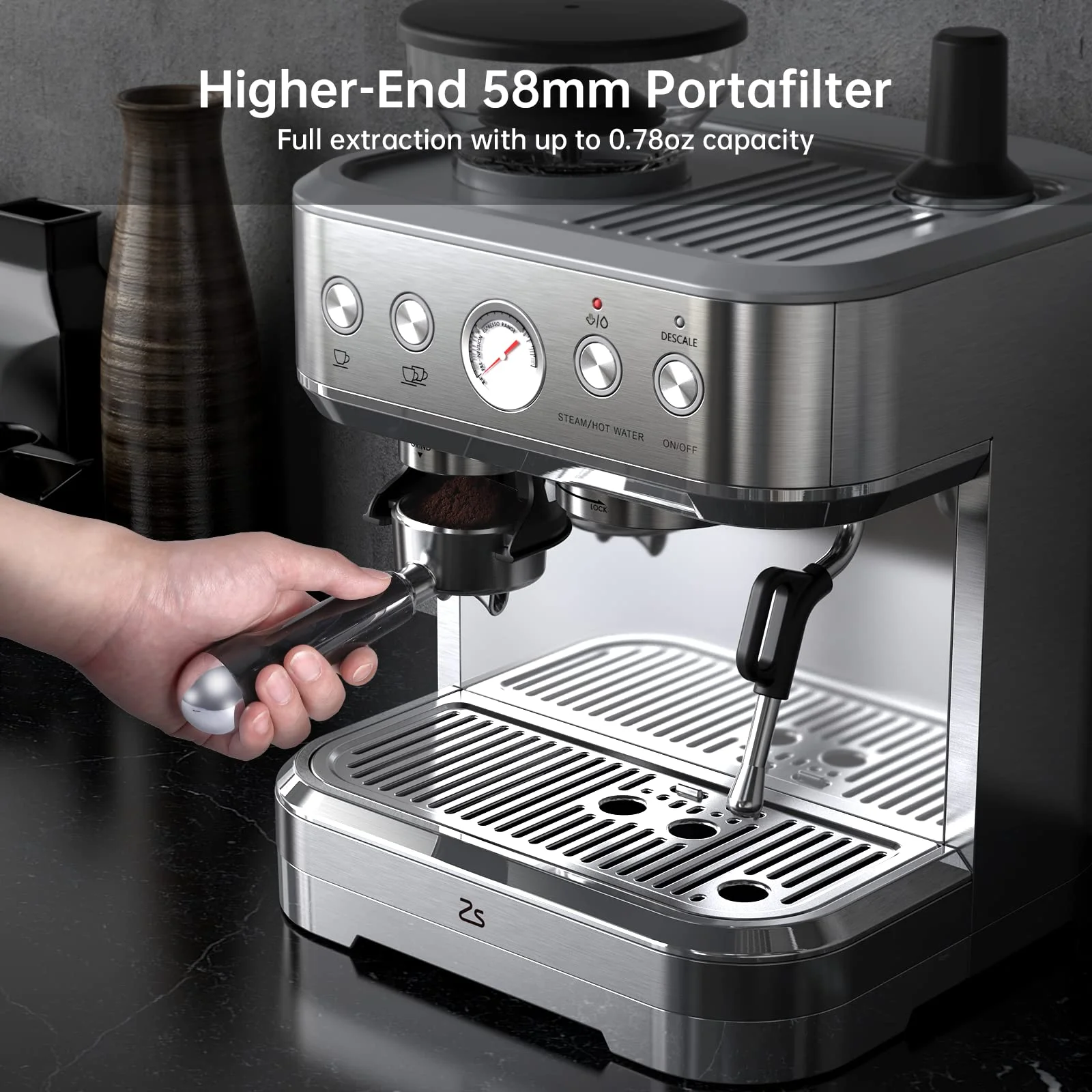 AOILE Espresso Machine with Grinder and Milk Frother ?15 Bar Pump for Cappuccino and Latte, 85oz Removable Water Tank, Stainless Steel, Steam Wand, Auto-Purge Function