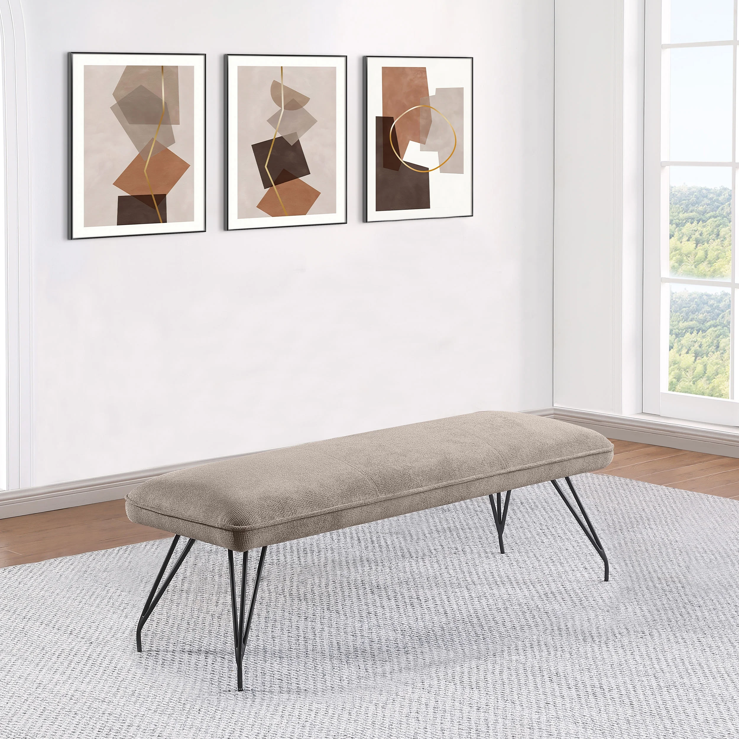 Coaster Dodson Mid- Century Fabric Upholstered Dining Bench Taupe