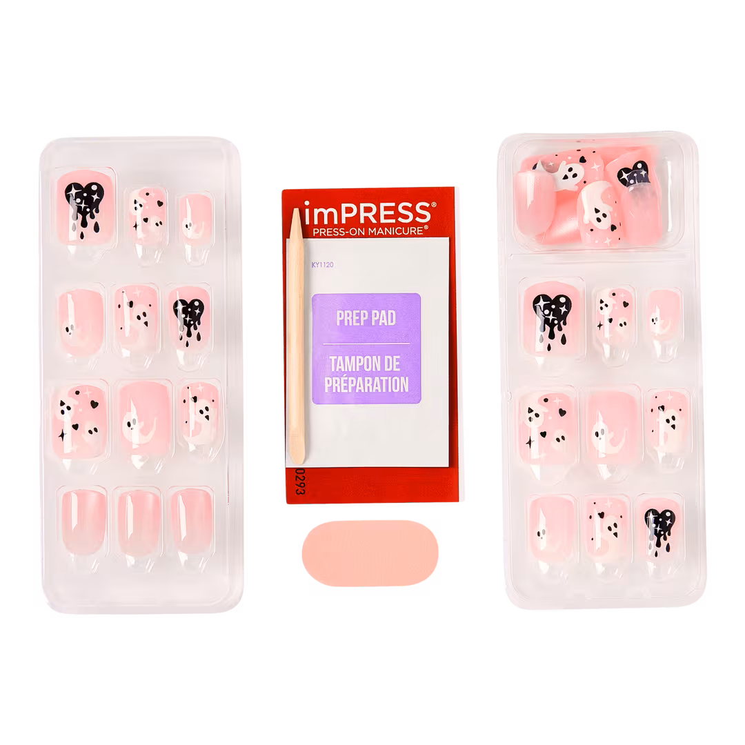 Kiss  Impress Design Short Squoval Press On Nails, Blood Moon