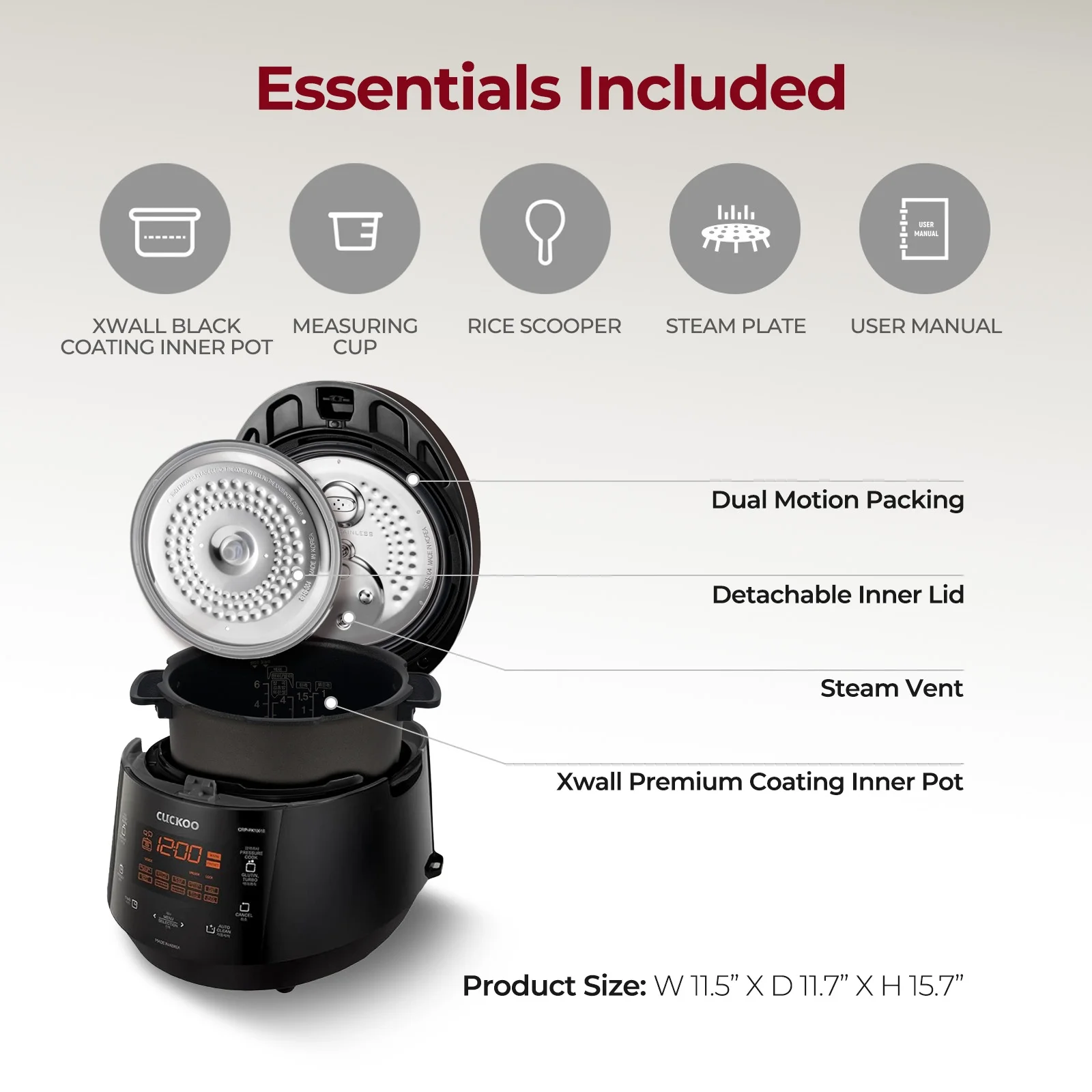 CUCKOO CRP-P1009SB 10-Cup (Uncooked) Heating Pressure Rice Cooker & Warmer with Nonstick Inner Pot