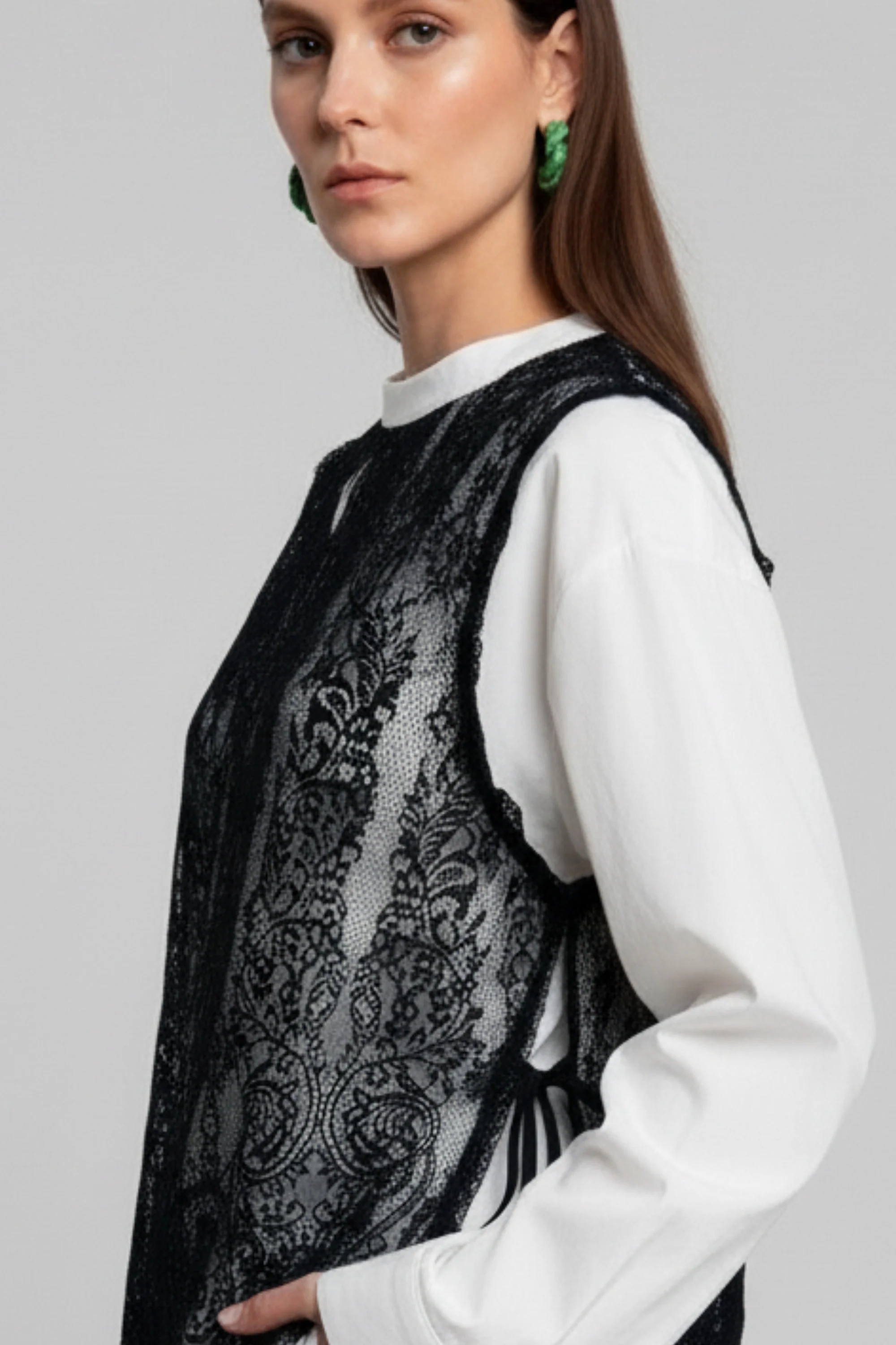 White Shirt with Noir Lace Overlay