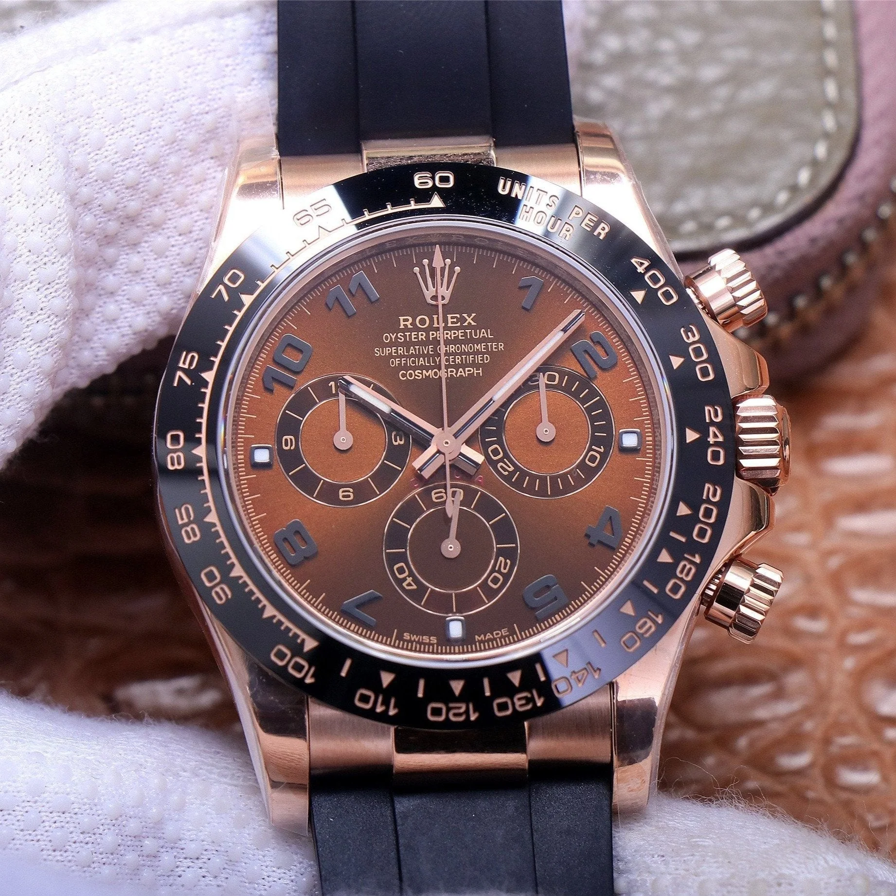 Rolex Watch DAYTONA ROSE GOLD CASE 40MM CHOCOLATE DIAL RUBBER STRAP