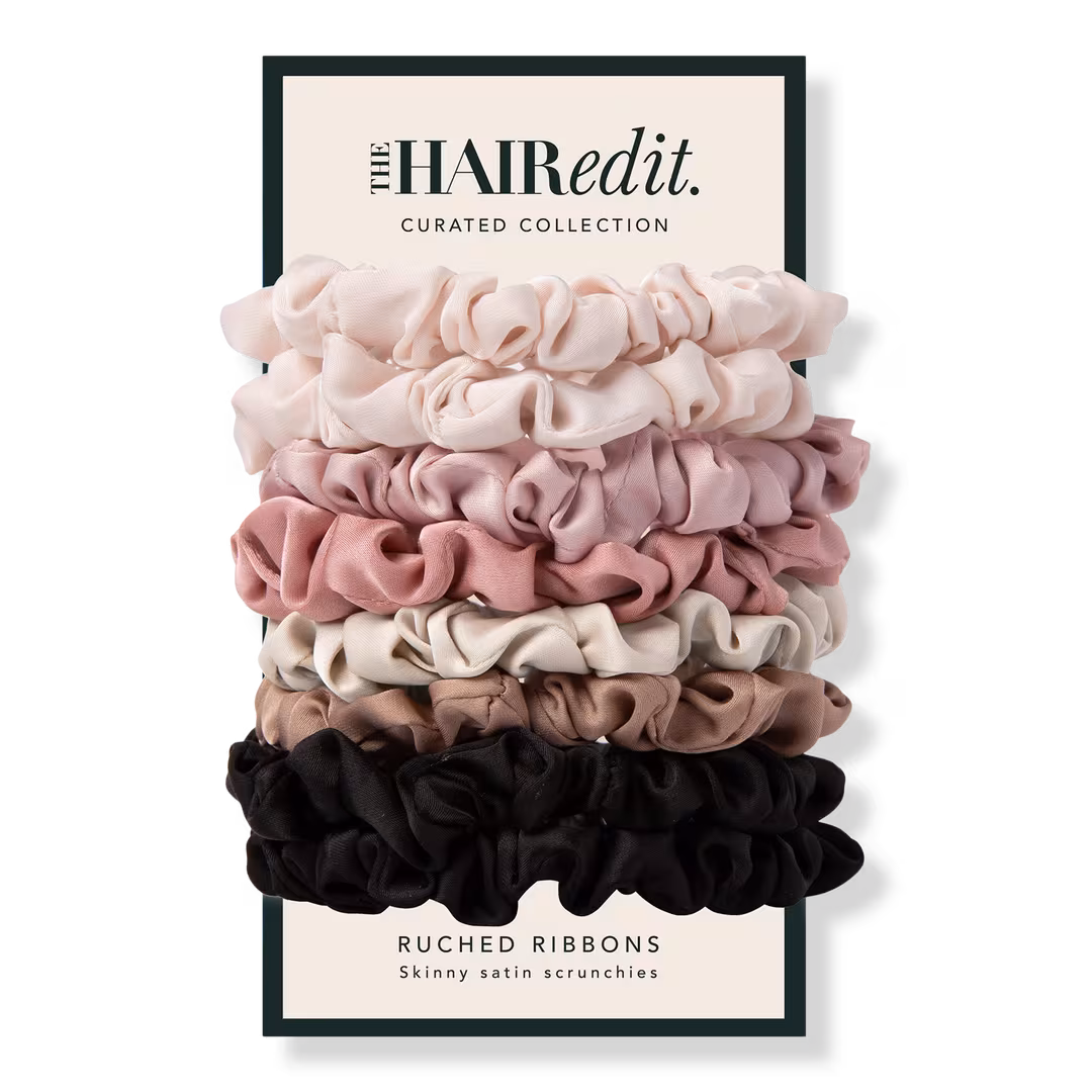 The Hair Edit  Ruched Ribbons Skinny Satin Scrunchies Set
