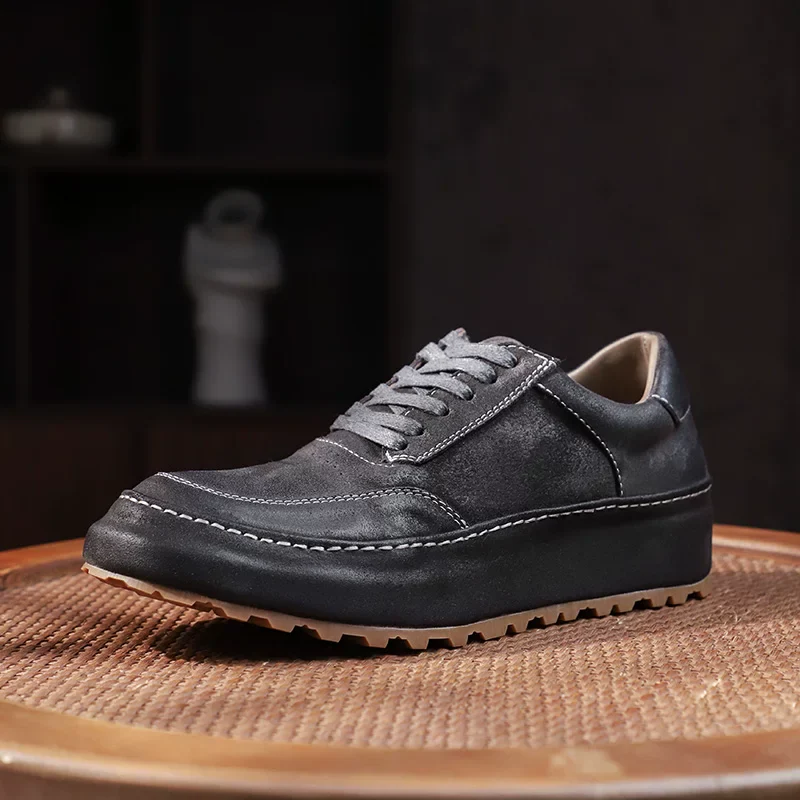 Men's washed horse leather board shoes