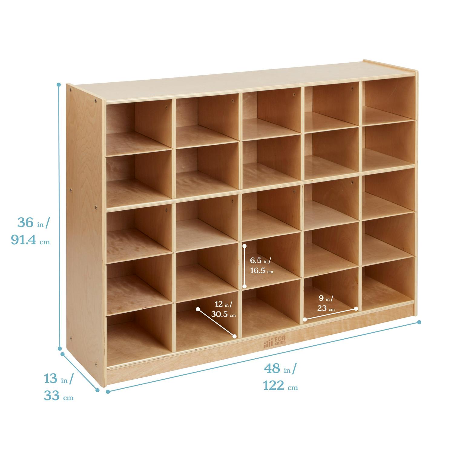 ECR4Kids 25 Cubby Mobile Tray Storage Cabinet. 5×5. Natural