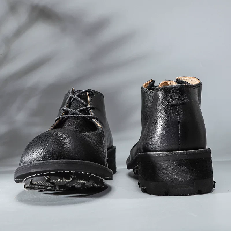 High-top round head low-top tooling casual leather shoes