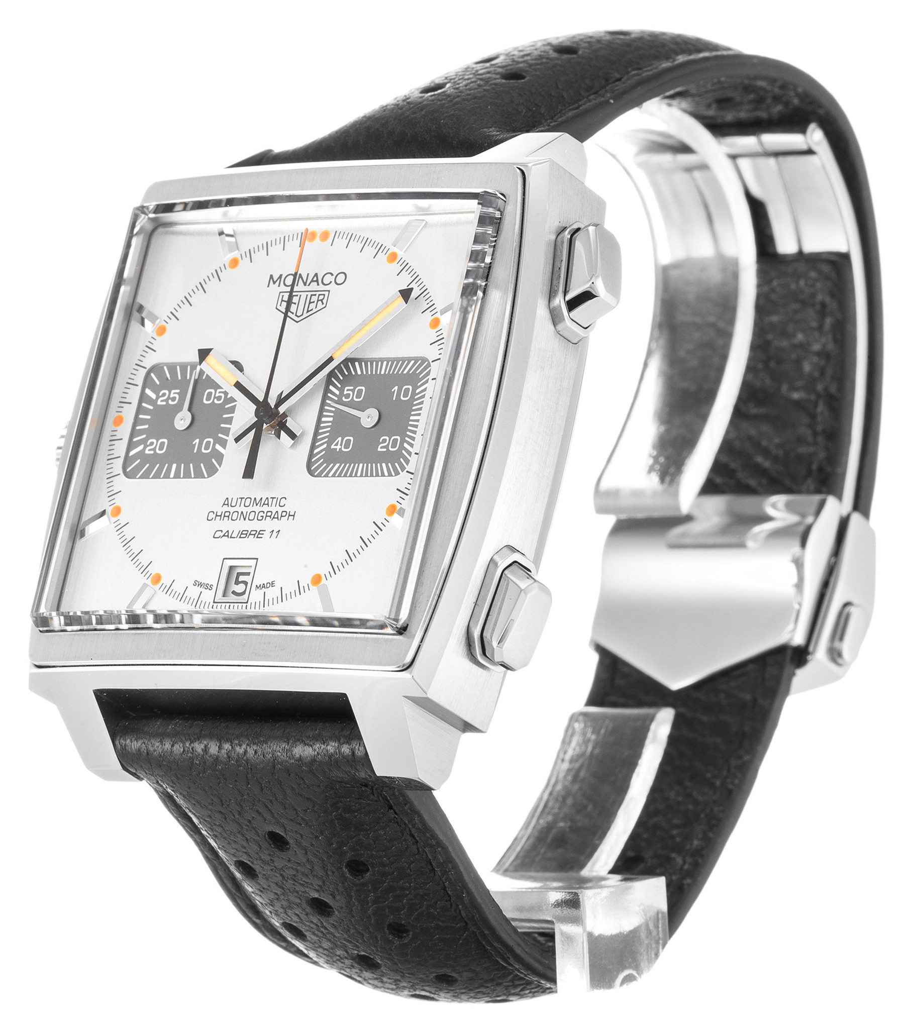 Replica Tag Heuer Monaco Silver Dial Leather Strap CAW211C.FC6241-38 MM