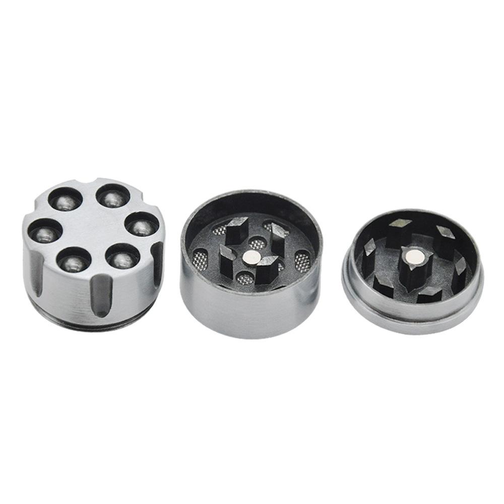 Revolver 6 Shooter 30mm 3 Layer Aluminium Novelty Herb Grinder (Silver/White)