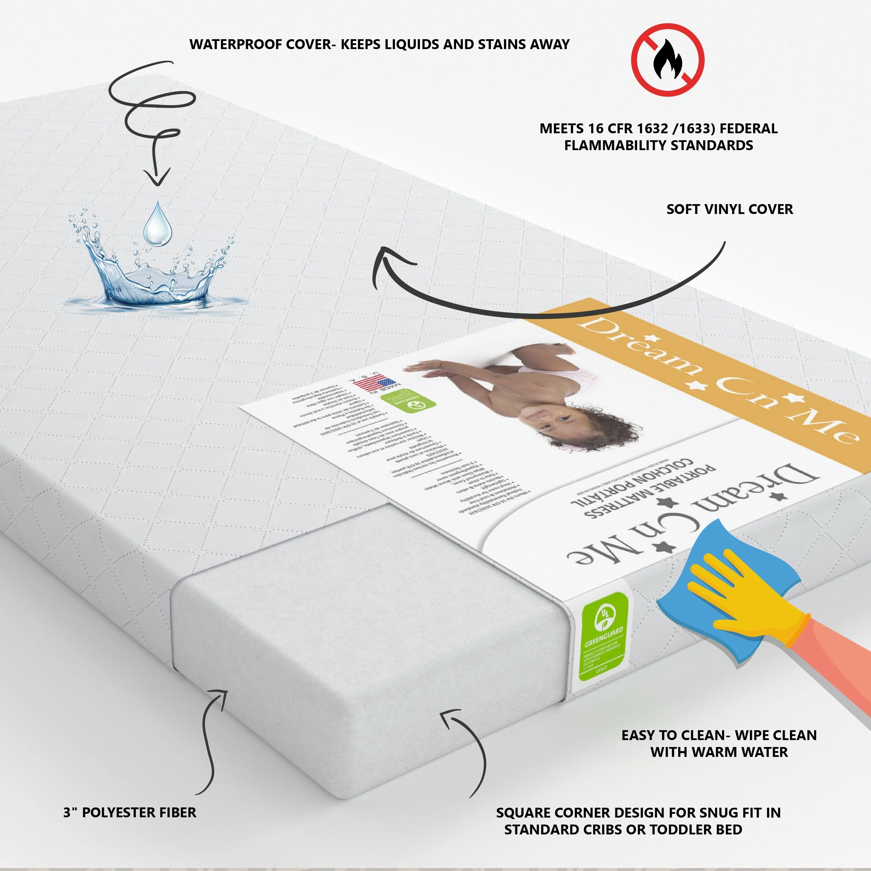 on Me, Sunset 3" Extra Firm Fiber Portable Crib Mattress