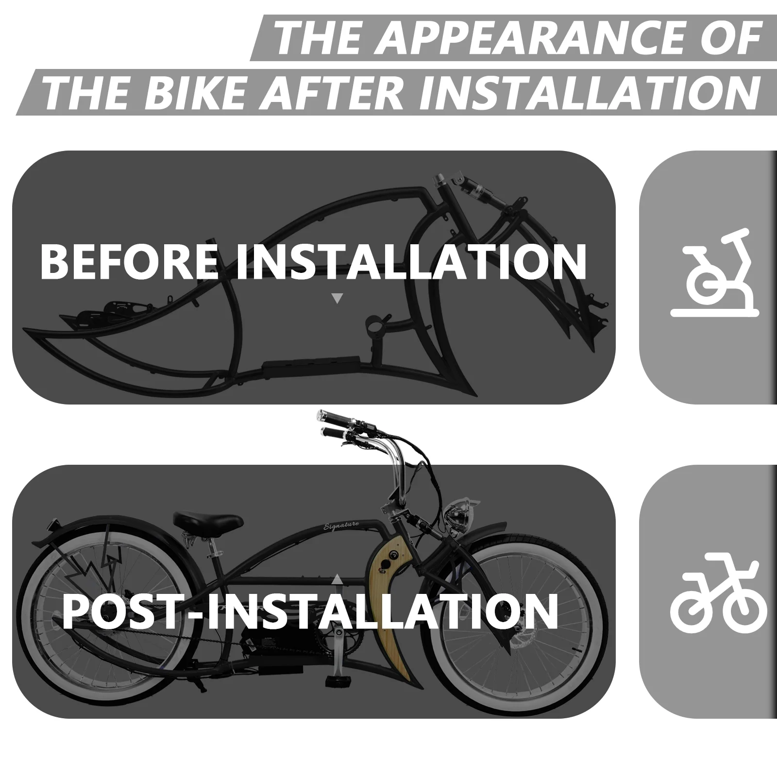 Tracer Signature Pro E-bikes Frame with Fork, for 26" 3.0, 4.0 Fat Tire, Coaster Brake/Disc Brake, for Beach Cruiser Bike, Black