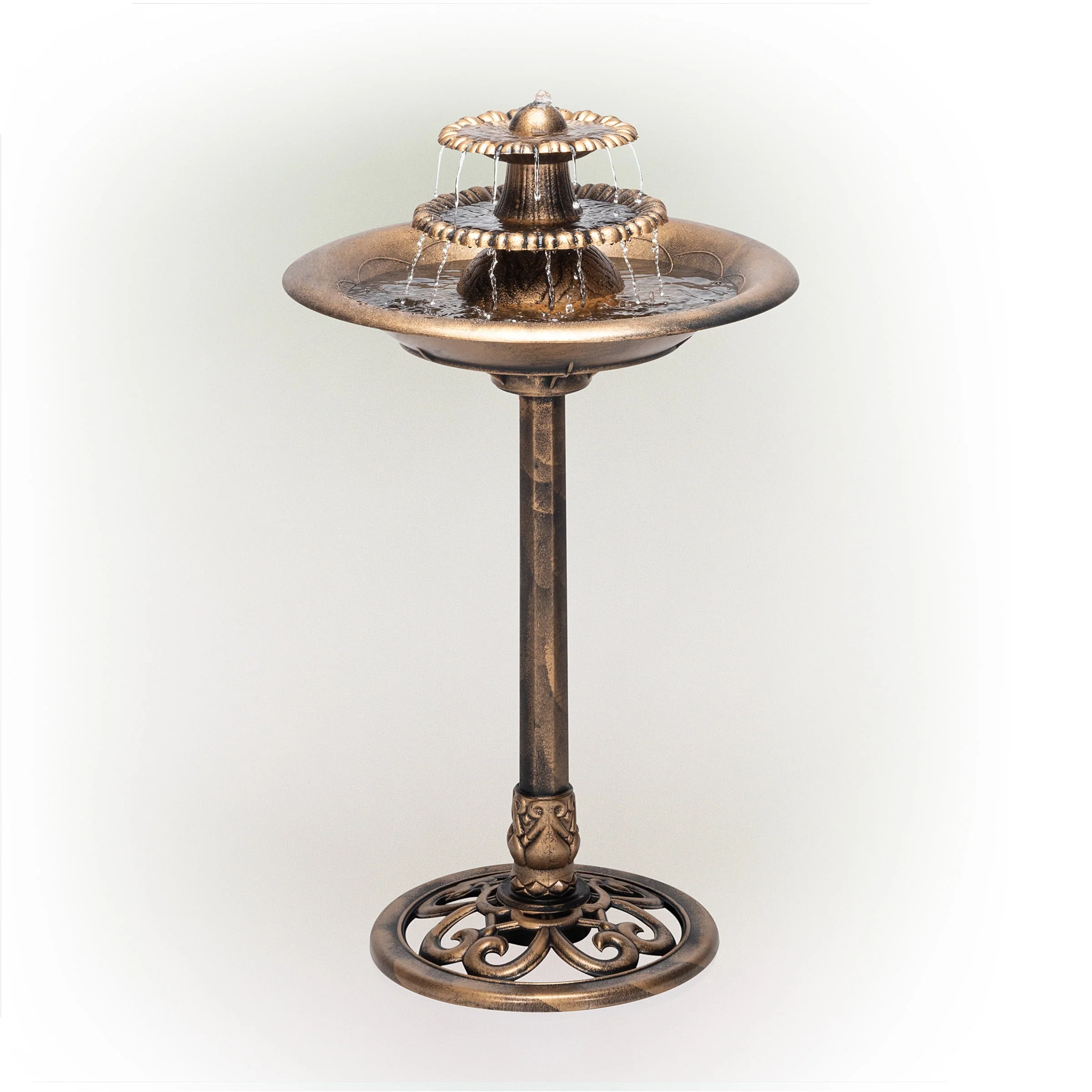 Alpine Corporation 3-Tiered Pedestal Outdoor Water Fountain and Bird Bath, Bronze