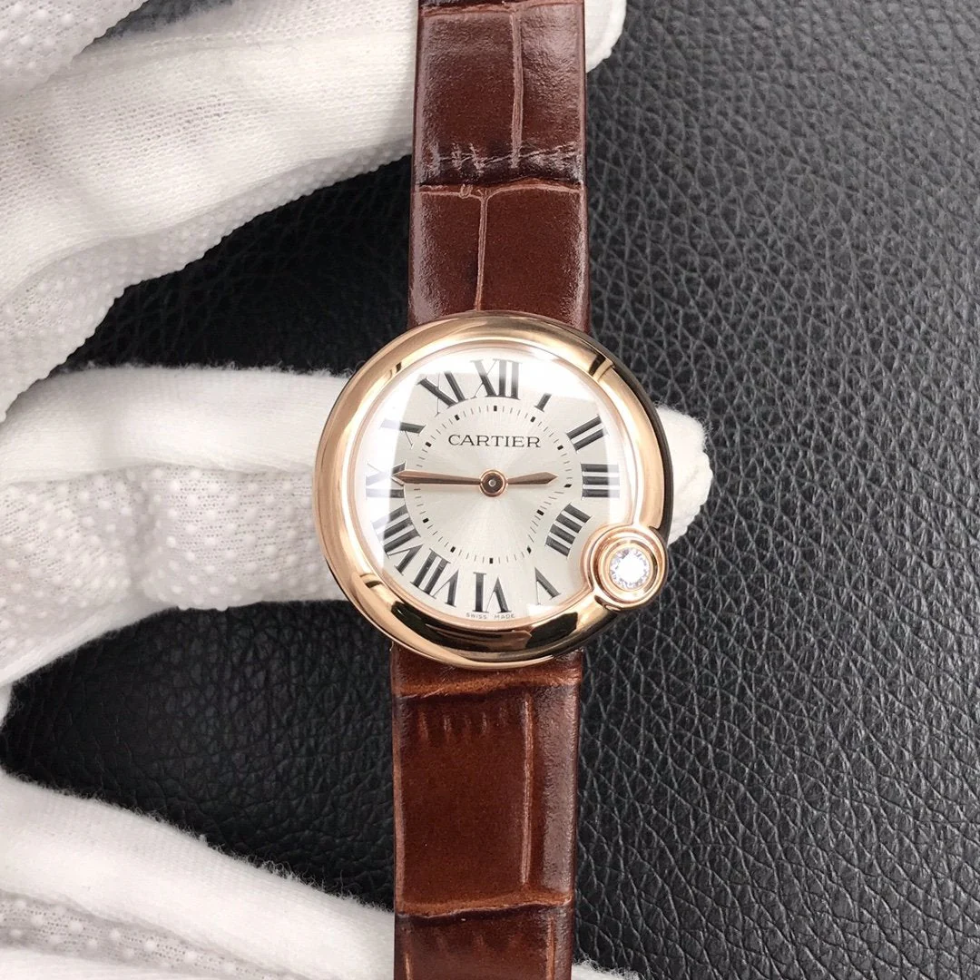 Cartier Watch BALLON BLANC DE CARTIER QUARTZ ROSE GOLD BROWN LEATHER