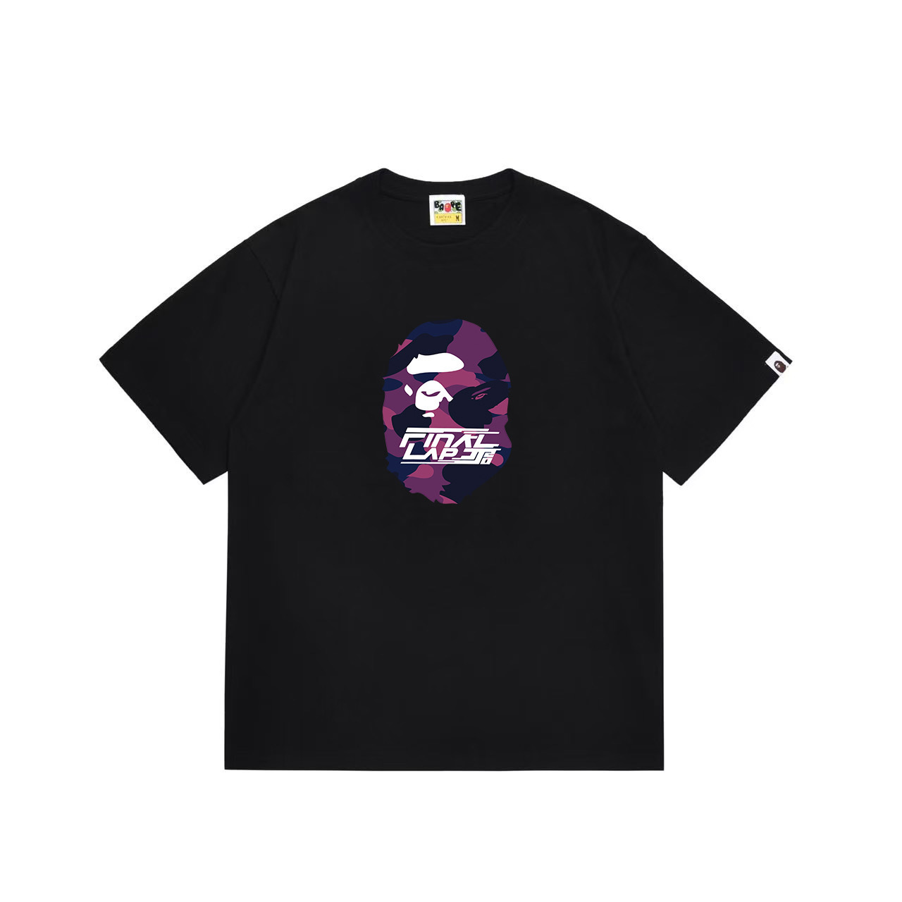 Purple sheep print pure black cotton short-sleeved shirt