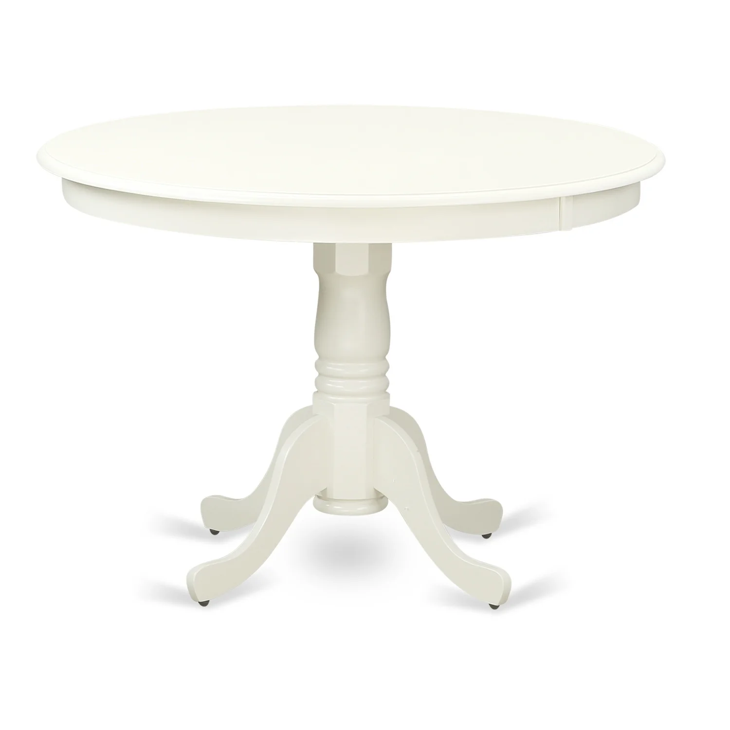 HomeStock Country Cottage 5 Piece Dining Room Table Set Includes a Round Kitchen Table with Pedestal and 4 Dining Chairs, 42x42 Inch, Linen White Finish