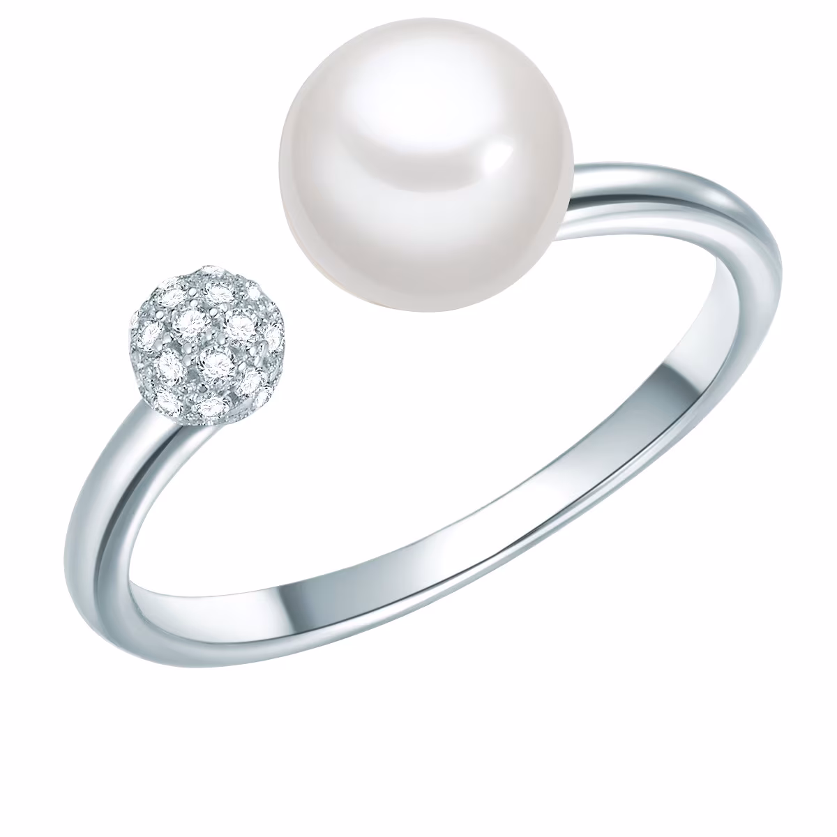 Ring Sterling Silber Zirkonia Süßwasser-Zuchtperle in Silber