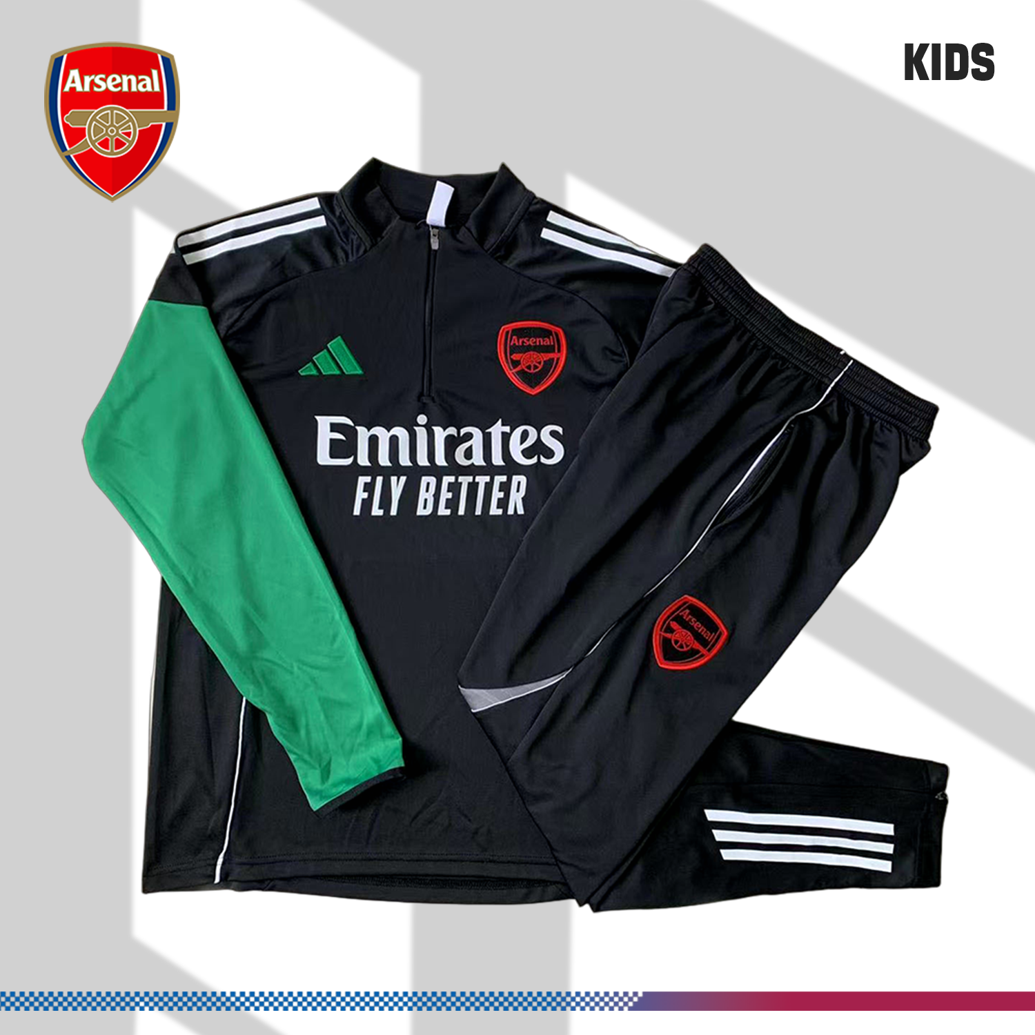 2025/2026 Arsenal Black Kids Half Zip Training Clothes (Kids Kit)