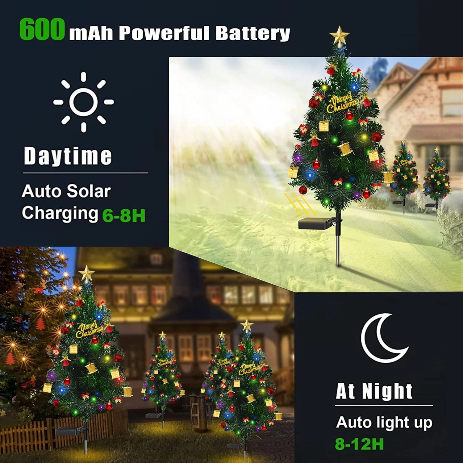 2 Pack Mini Christmas Tree with Lights Ornaments, 20LED-Lights Solar Powered Garden Stake Lights Xmas Tree
