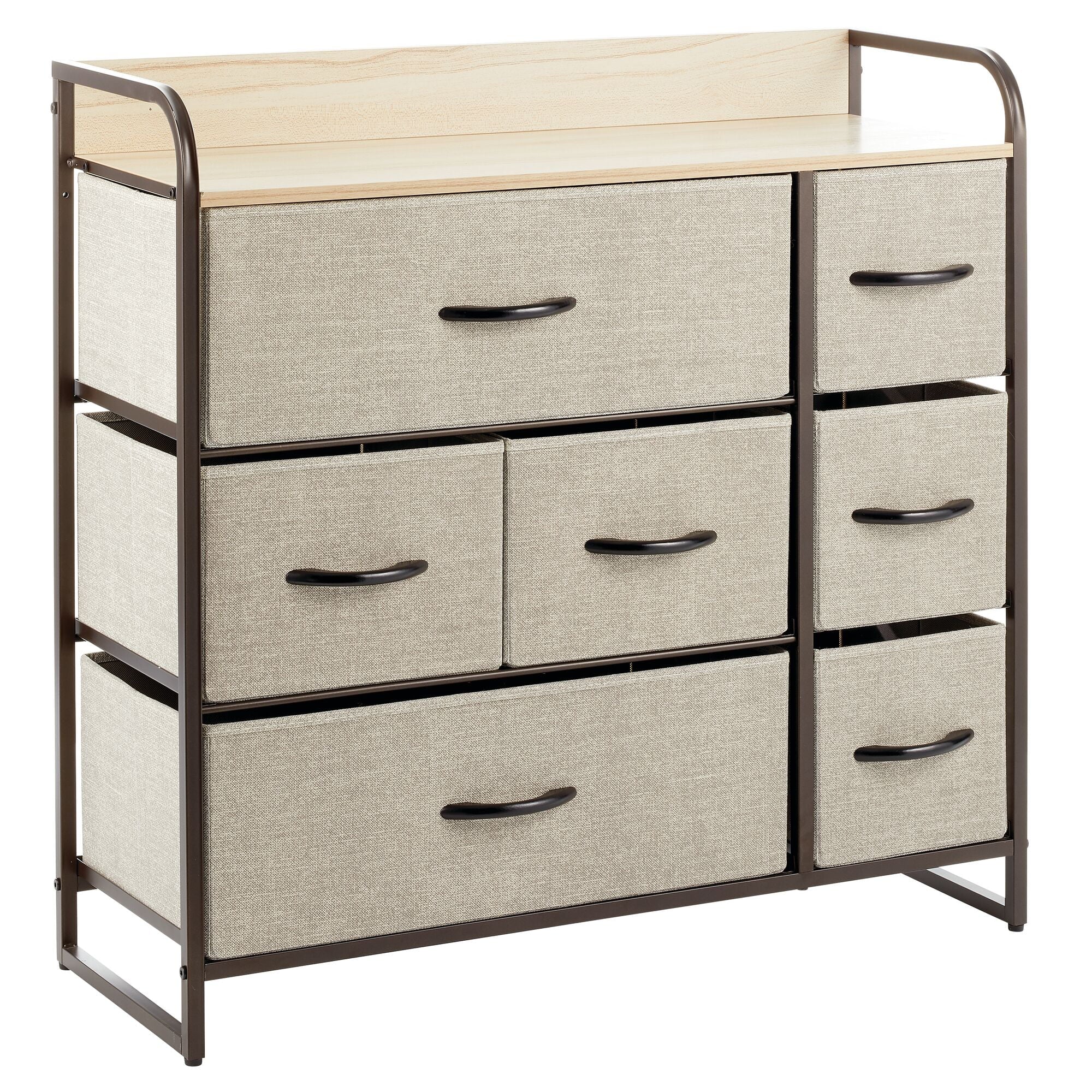 mDesign Large Storage Dresser Furniture with 7 Fabric Drawers, Multi/Dark Brown