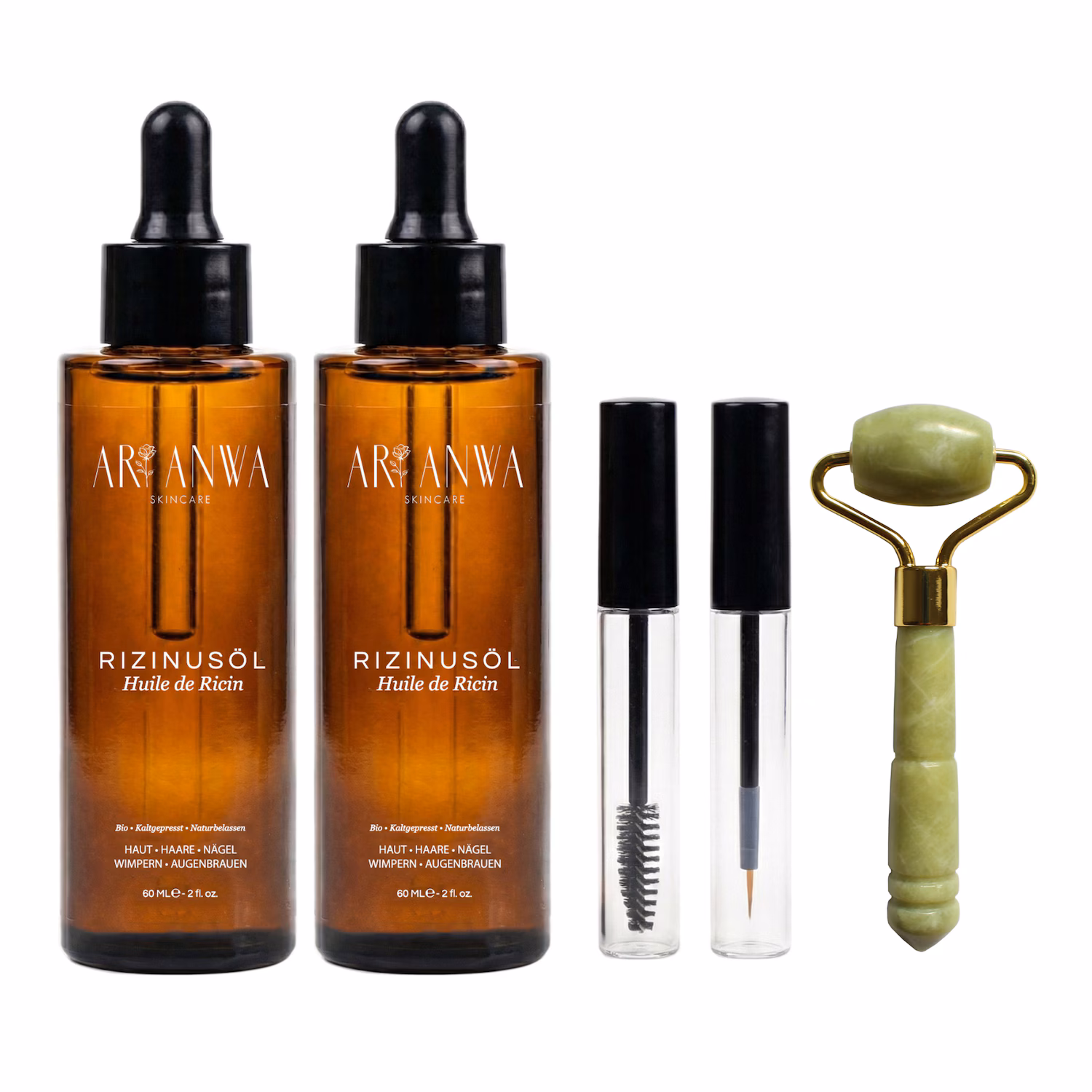 Rizinusöl Pflege-Set - Mini Jade Roller als Geschenk