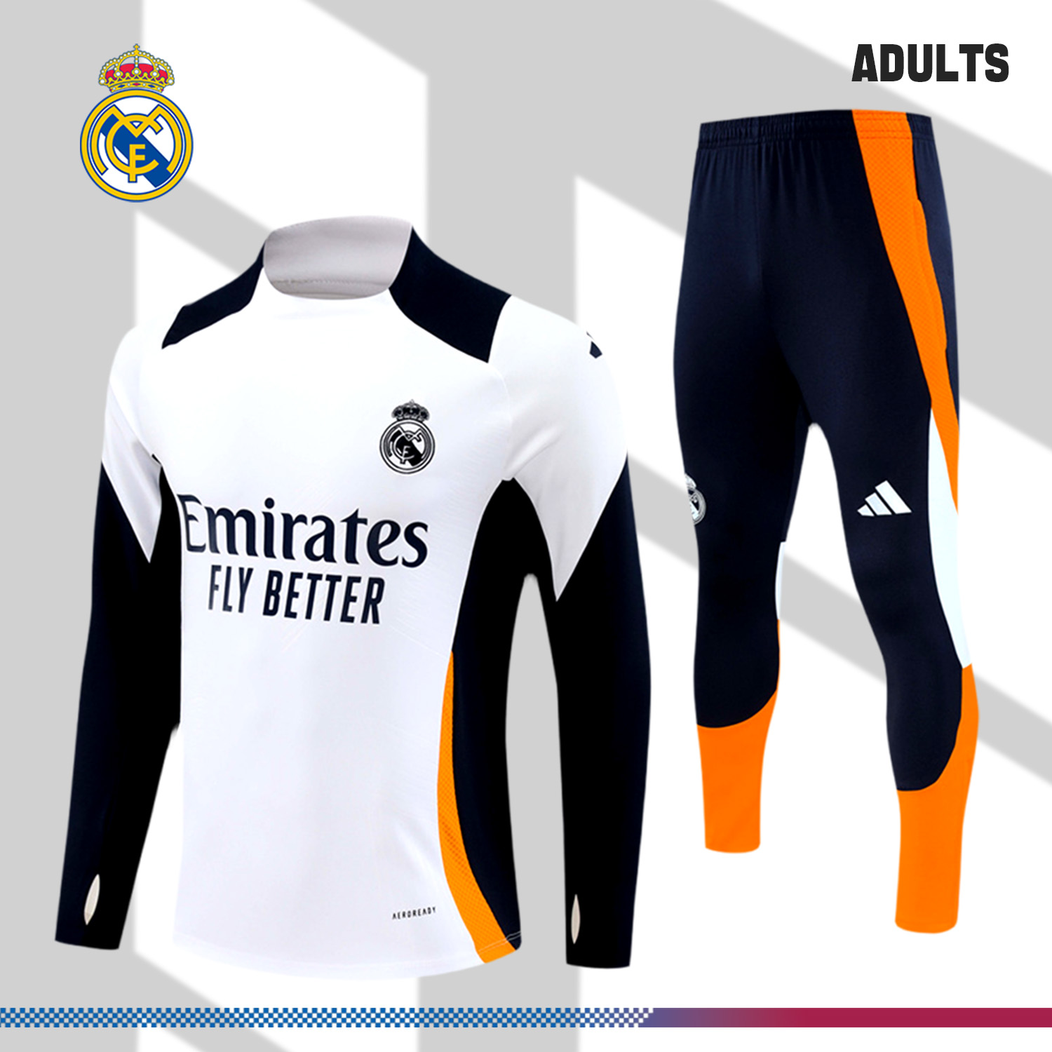 2024/2025 Real Madrid White Adult Half Zip Training Kit (Adult Kit)
