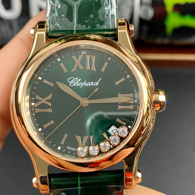 Chopard Watch Happy Diamonds 36mm Gold Dark Green Dial