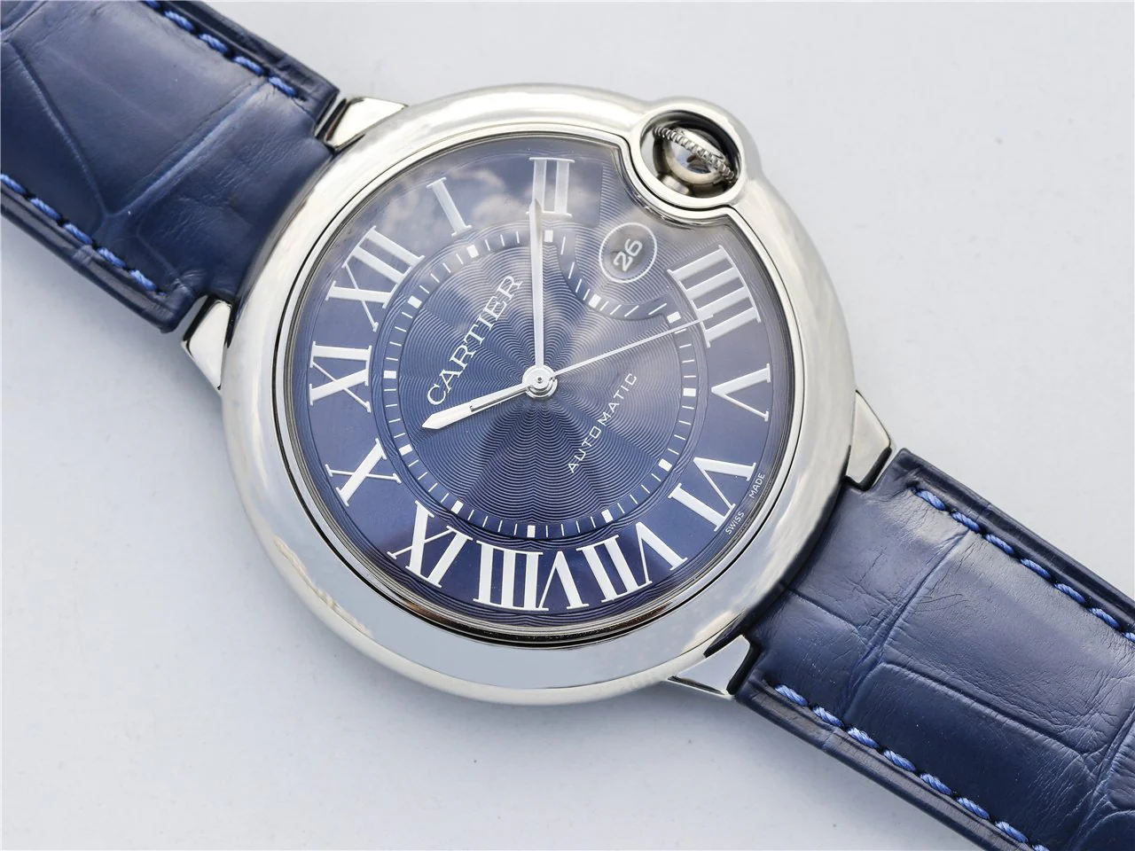 Cartier Watch BALLON BLEU 42 BLUE DIAL LEATHER BRACELET
