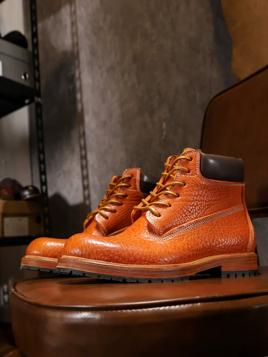 Goodyear bison leather tooling locomotive Martin rhubarb boots