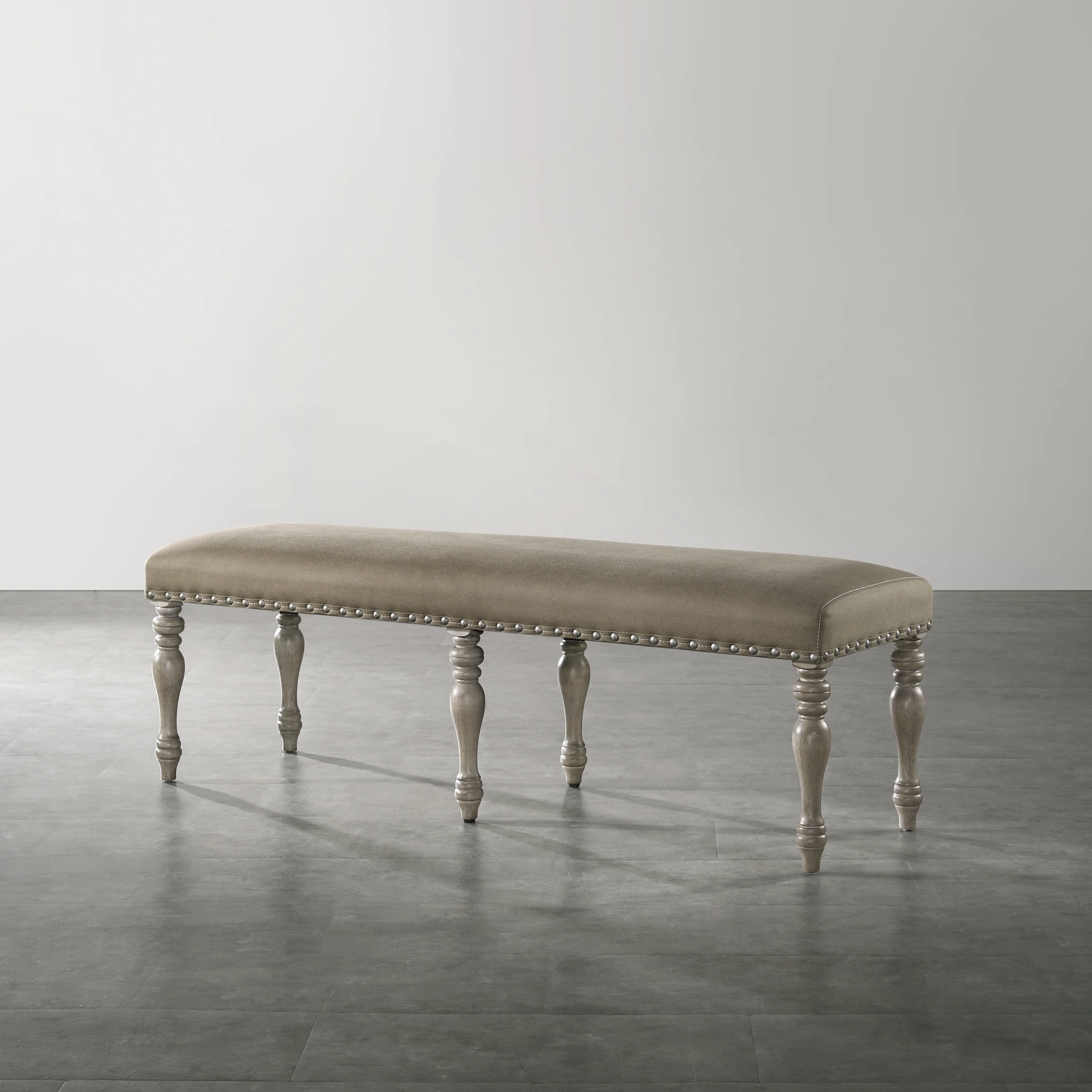 Roundhill Furniture Birmingham Microfiber Upholstered Bench with Nail Head Trim in Driftwood Finish