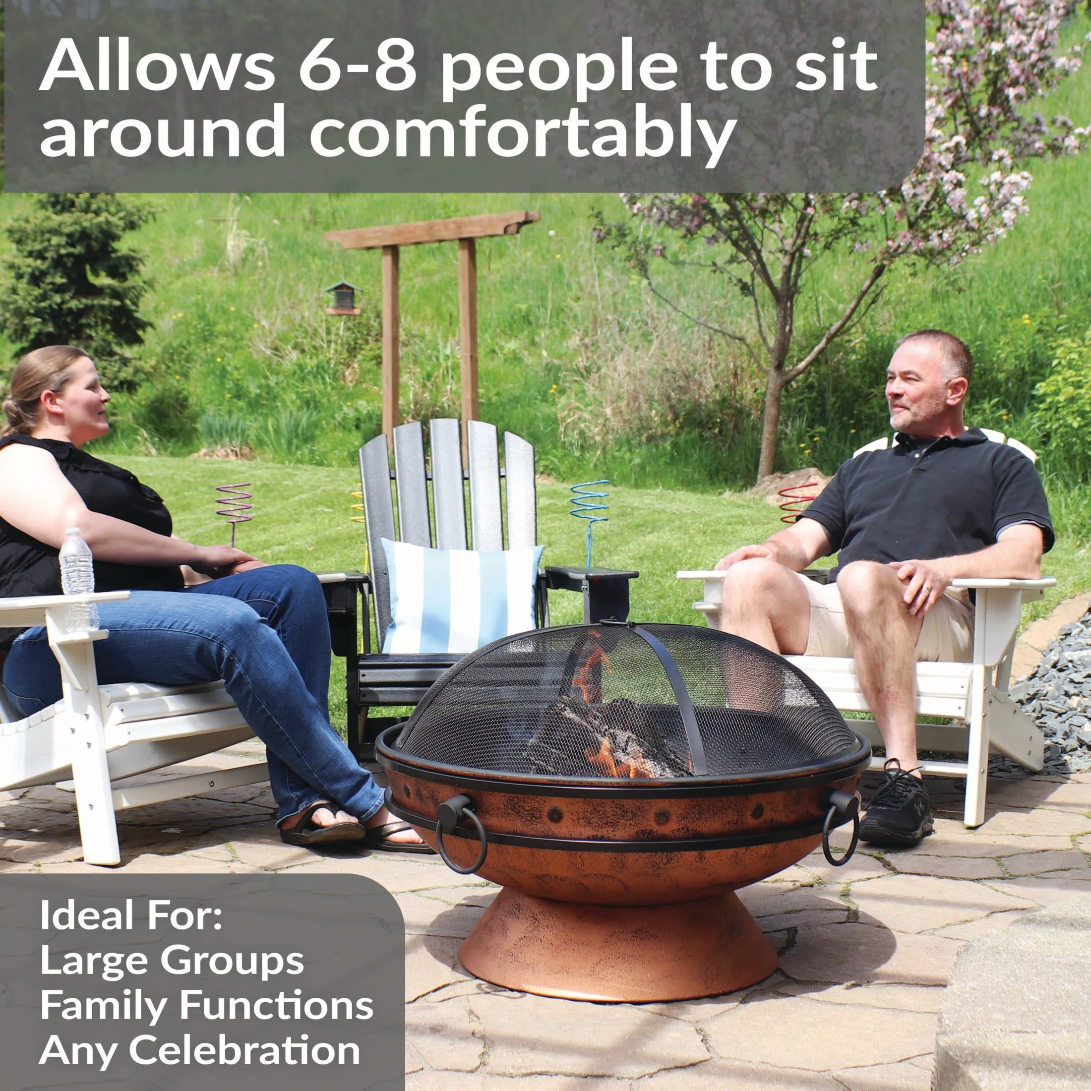 Sunnydaze Royal 30" Round Wood-Burning Copper Finish Raised Outdoor Fire Pit Bowl