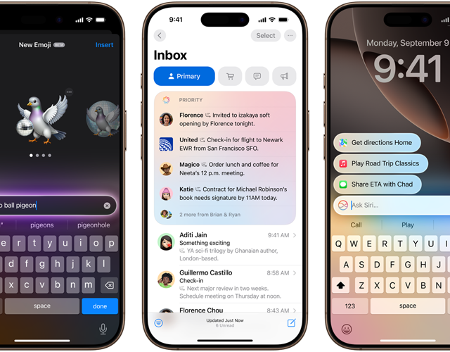 Capacidades de Apple Intelligence con Genmoji, Resumen y Escr&iacute;bele a Siri en un iPhone 16 Pro