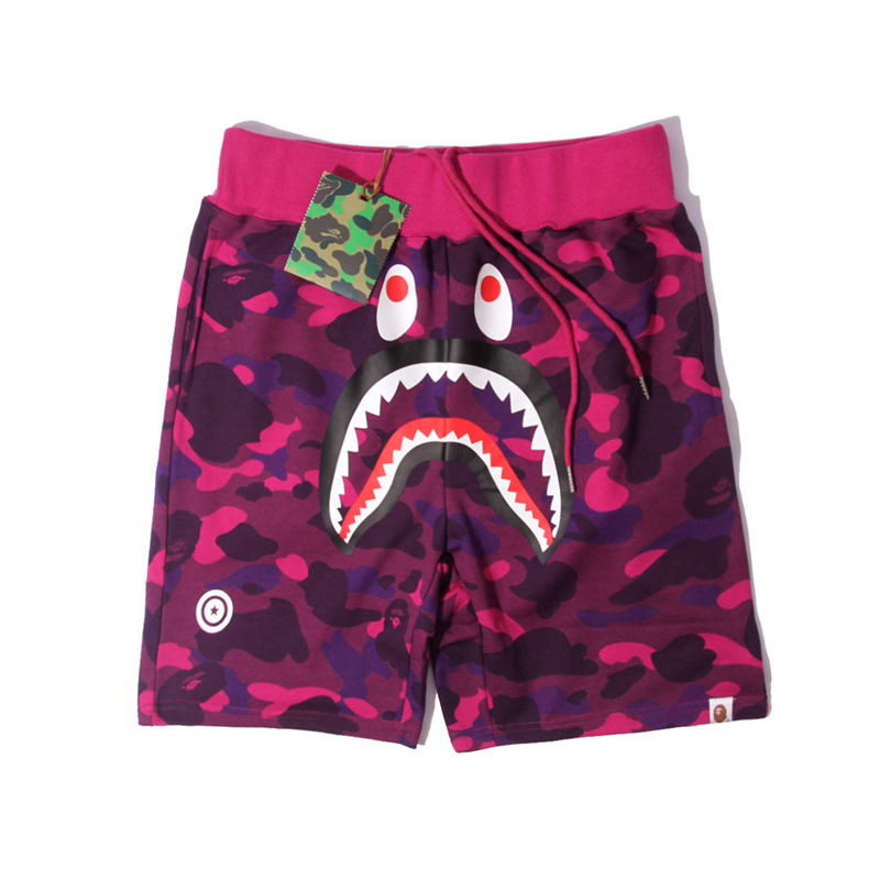 Dark purple shark pattern drawstring elastic shorts