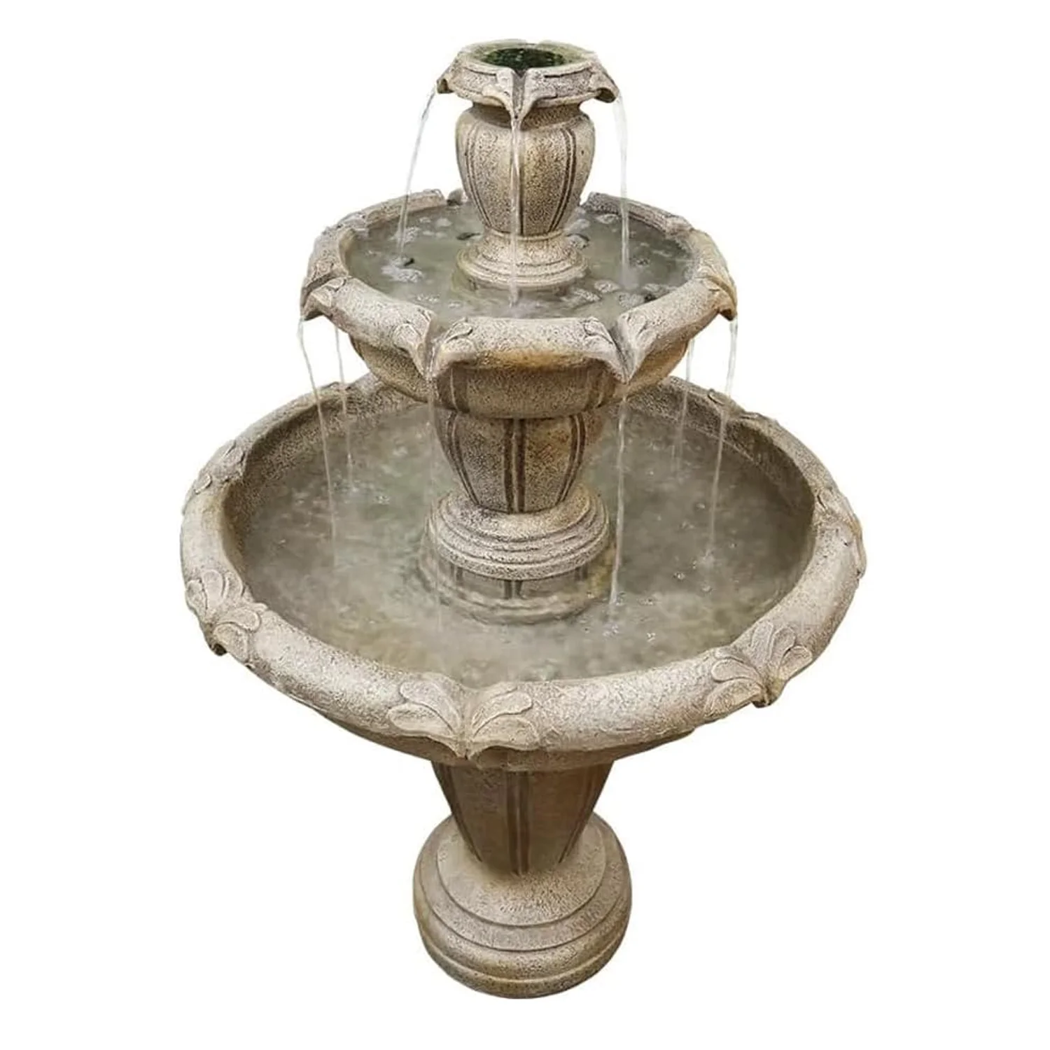 48?H Outdoor Floor Water Fountain, 3-Tiers Concrete Water Fountain with Submersible Electric Pump - Garden Cascading Waterfall for Yard Patio Lawn Home Decor