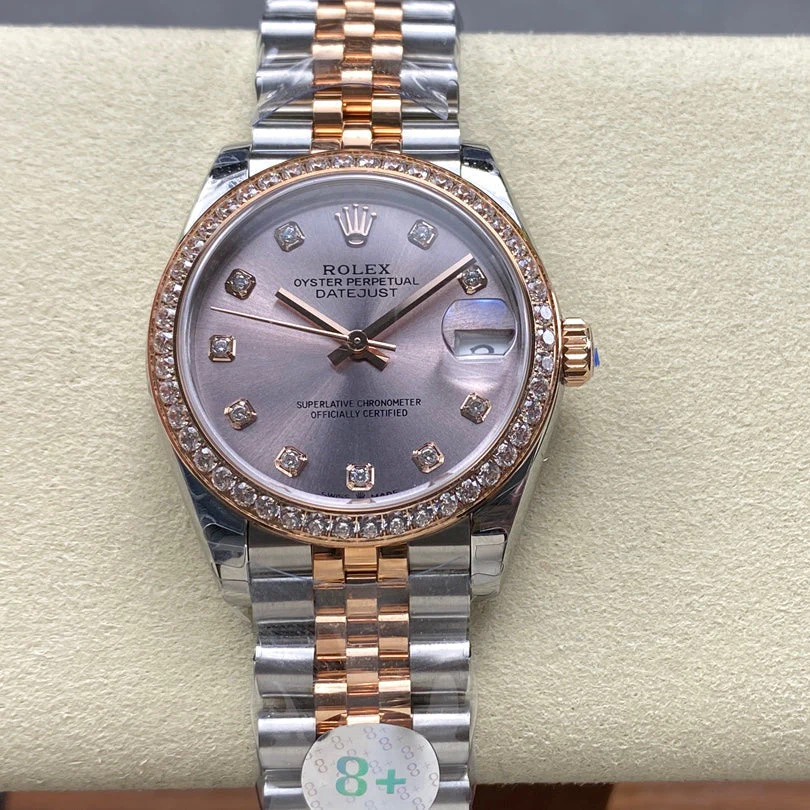 Rolex Watch Datejust 31mm Pink Gold Steel Diamond Bezel Light Purple Dial