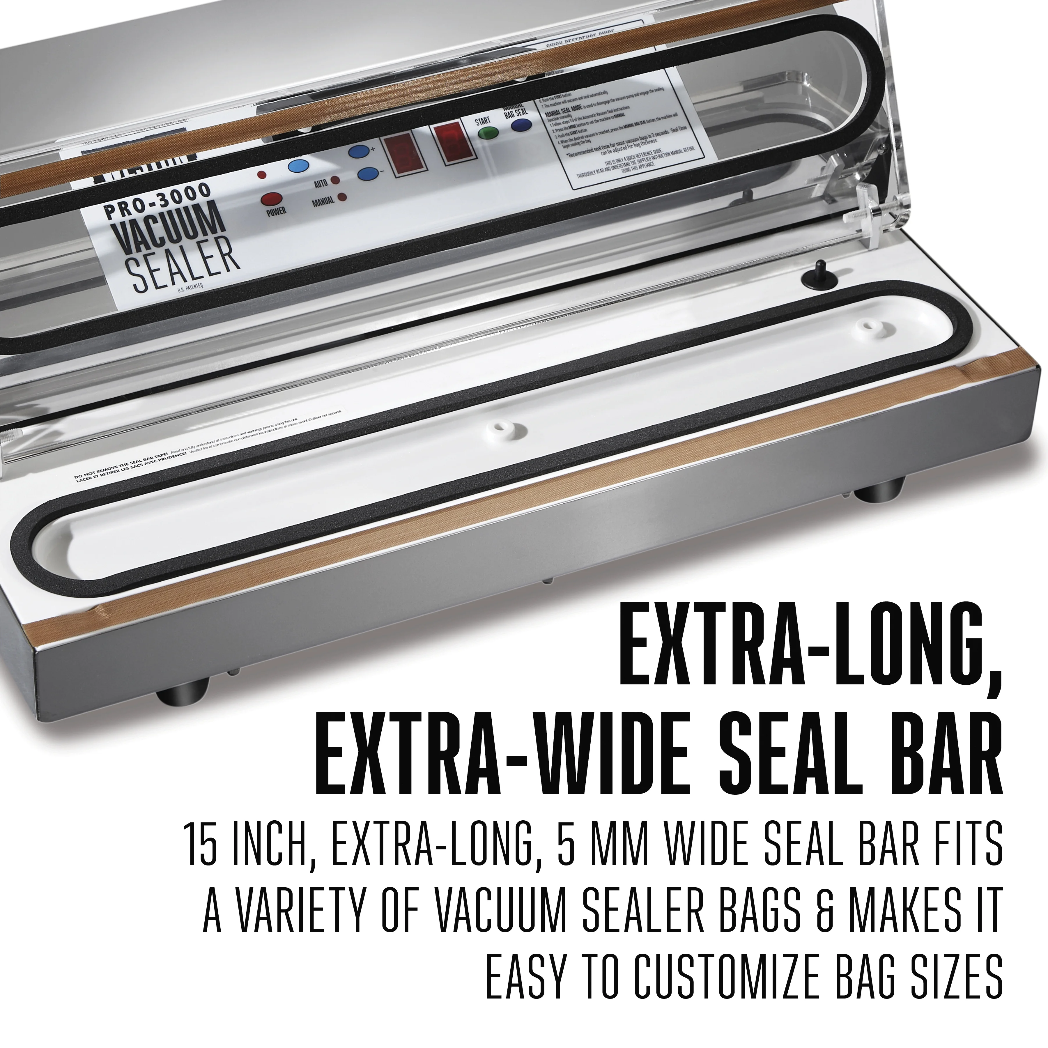 Weston Brands Vacuum Sealer Machine for Food Preservation & Sous Vide, Extra-Wide Bar for Sealing Bags Up to 15