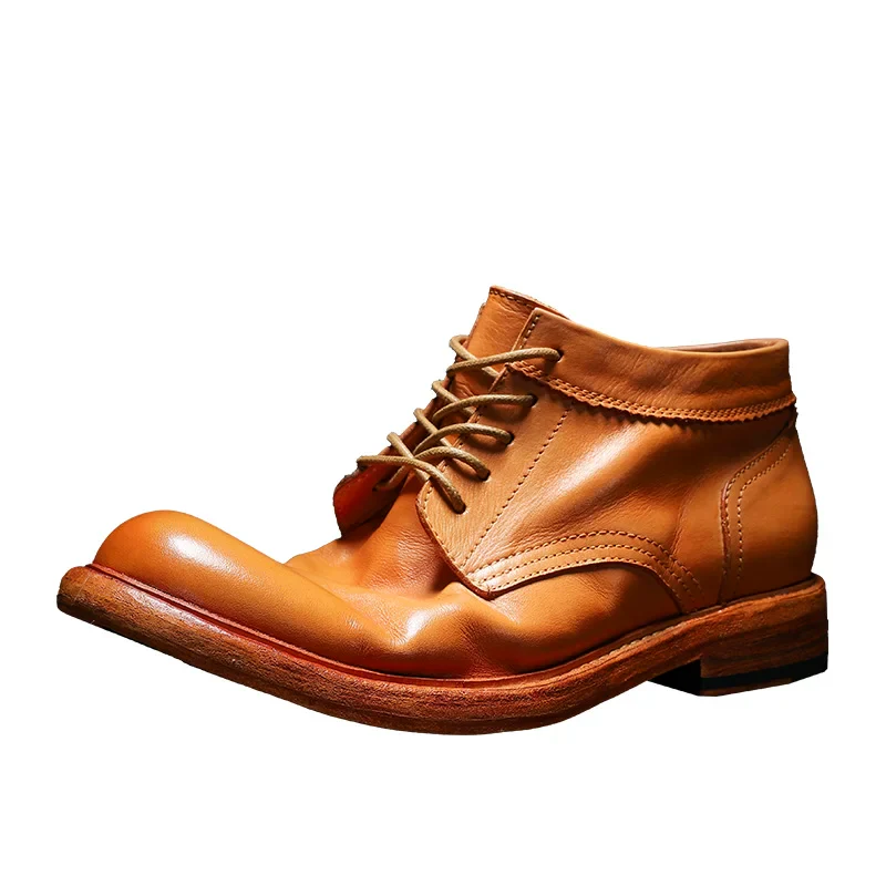 Horse leather high-top retro washed casual tooling boots