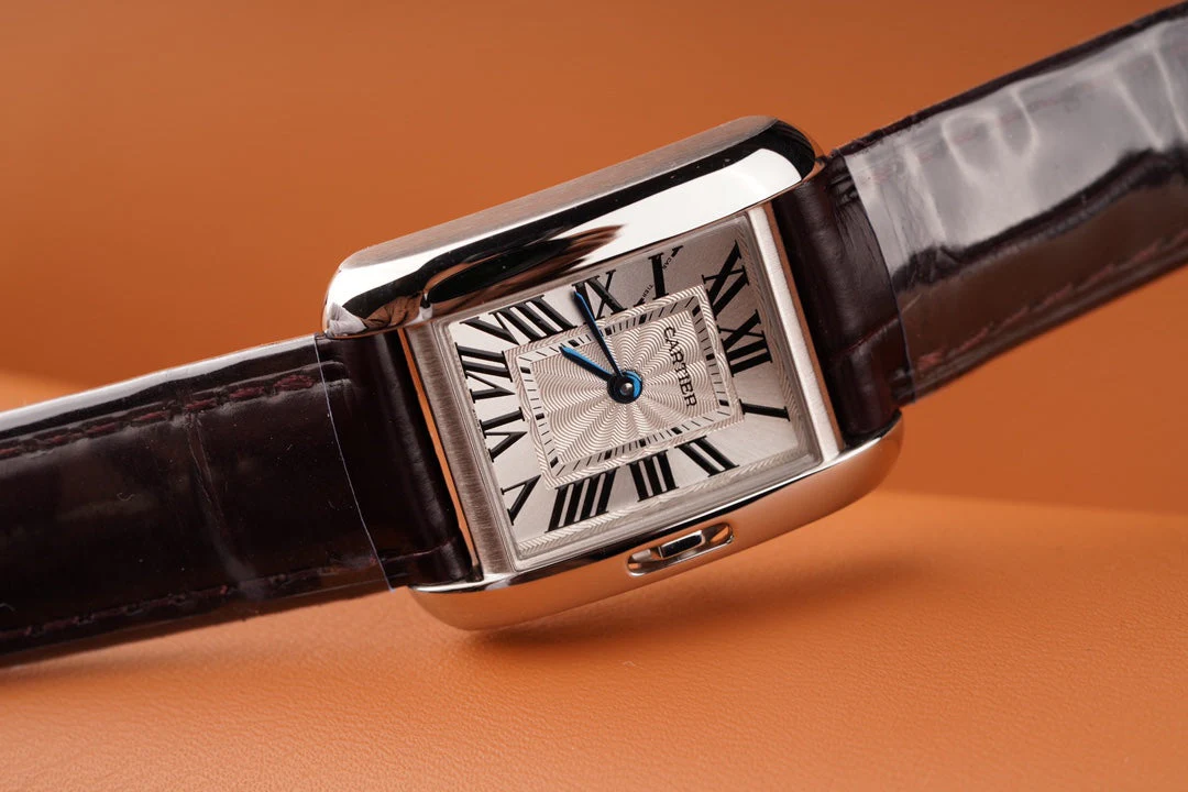Cartier Watch TANK ANGLAISE STEEL BURGUNDY LEATHER