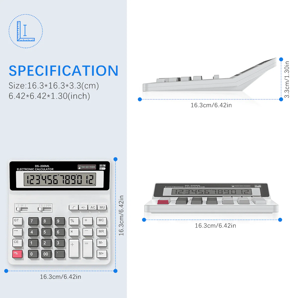 Electronic Calculator 12 Digit Extra Large LCD Display, Two Way Power Battery and Solar Calculators Desktop, Big Buttons Easy to Press Used as Office Calculators