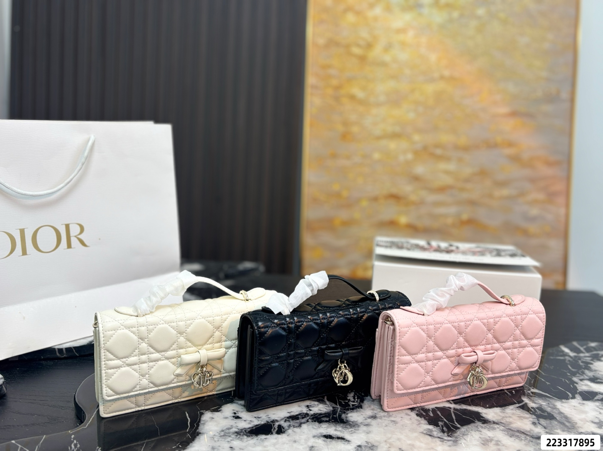 Dior Cannage Quilted Bow Top Handle Bag
