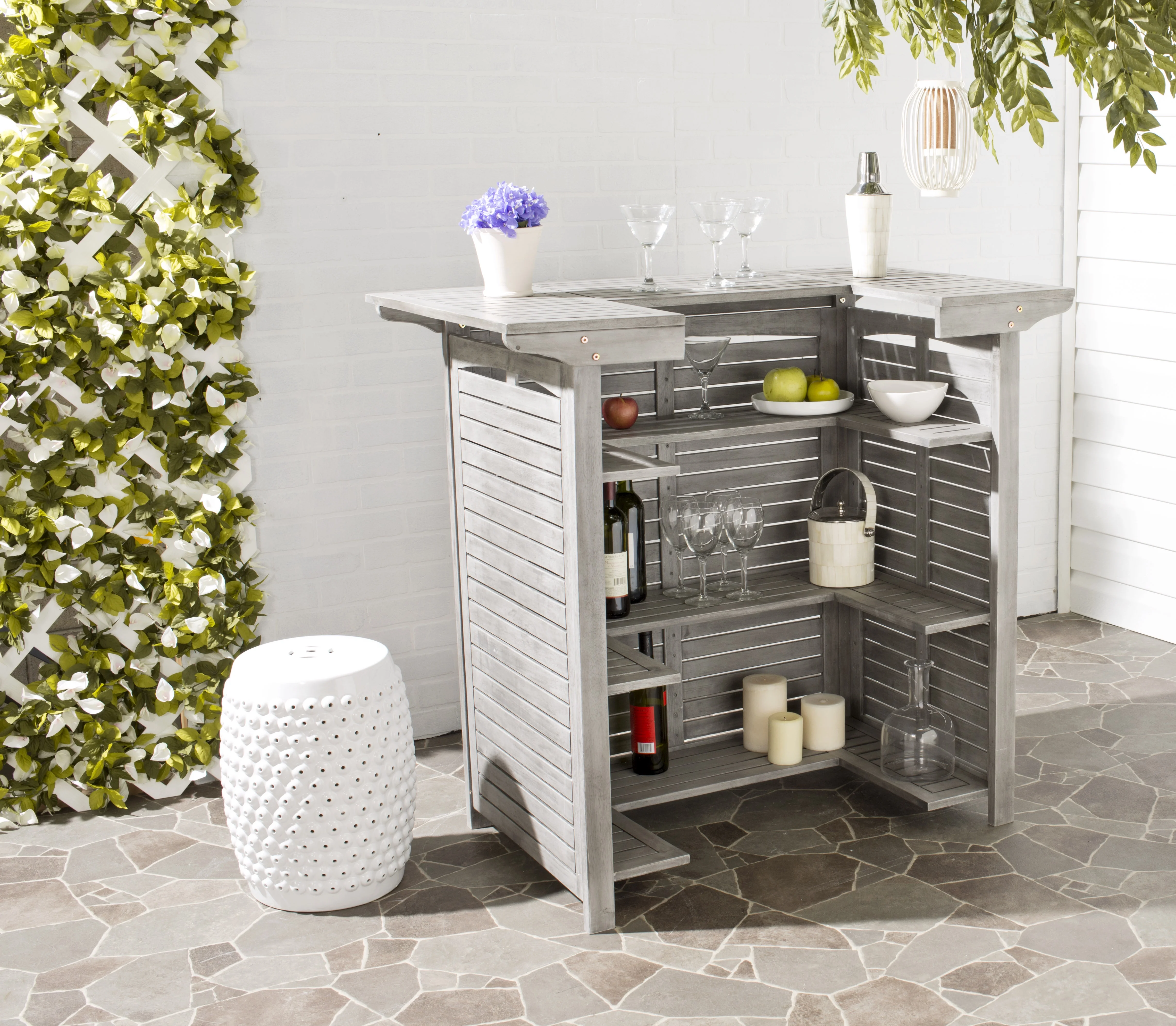 Safavieh 46 Rectangular Outdoor Pub Style Acacia Wood Patio Bar Table, Grey Wash