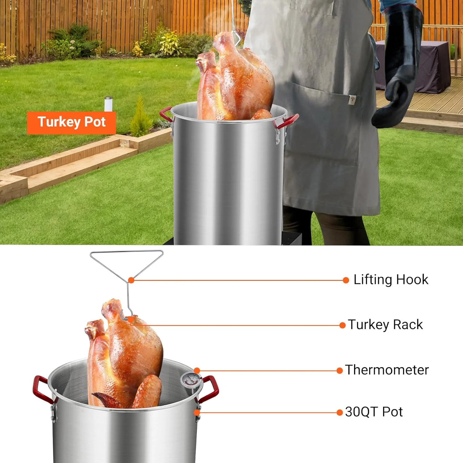 30 QT Turkey Fryer Cooker Set and 10 QT Kit,Home 50,000 BTU Aluminum Turkey Deep Fryer and Propane Burner Kit, Outdoor Propane Deep Fryers Stove Burner Stand, Baskets, Marinade Injector, Thermometer